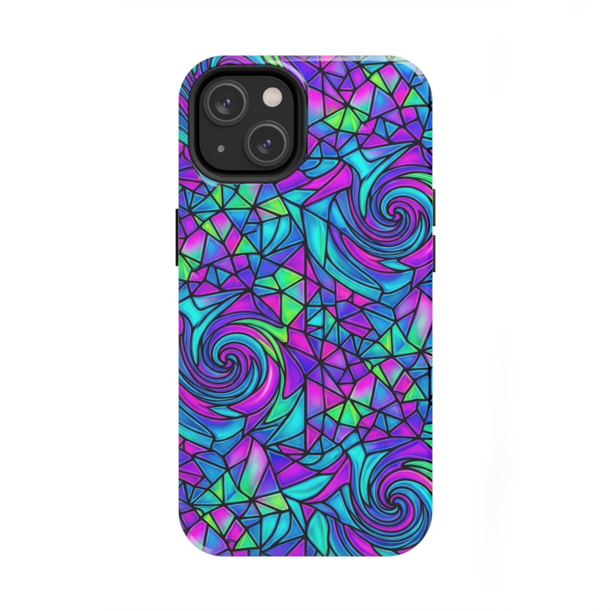 Abstract Stained Glass Swirl Phone Case — Colorful Geometric Tough Cover
