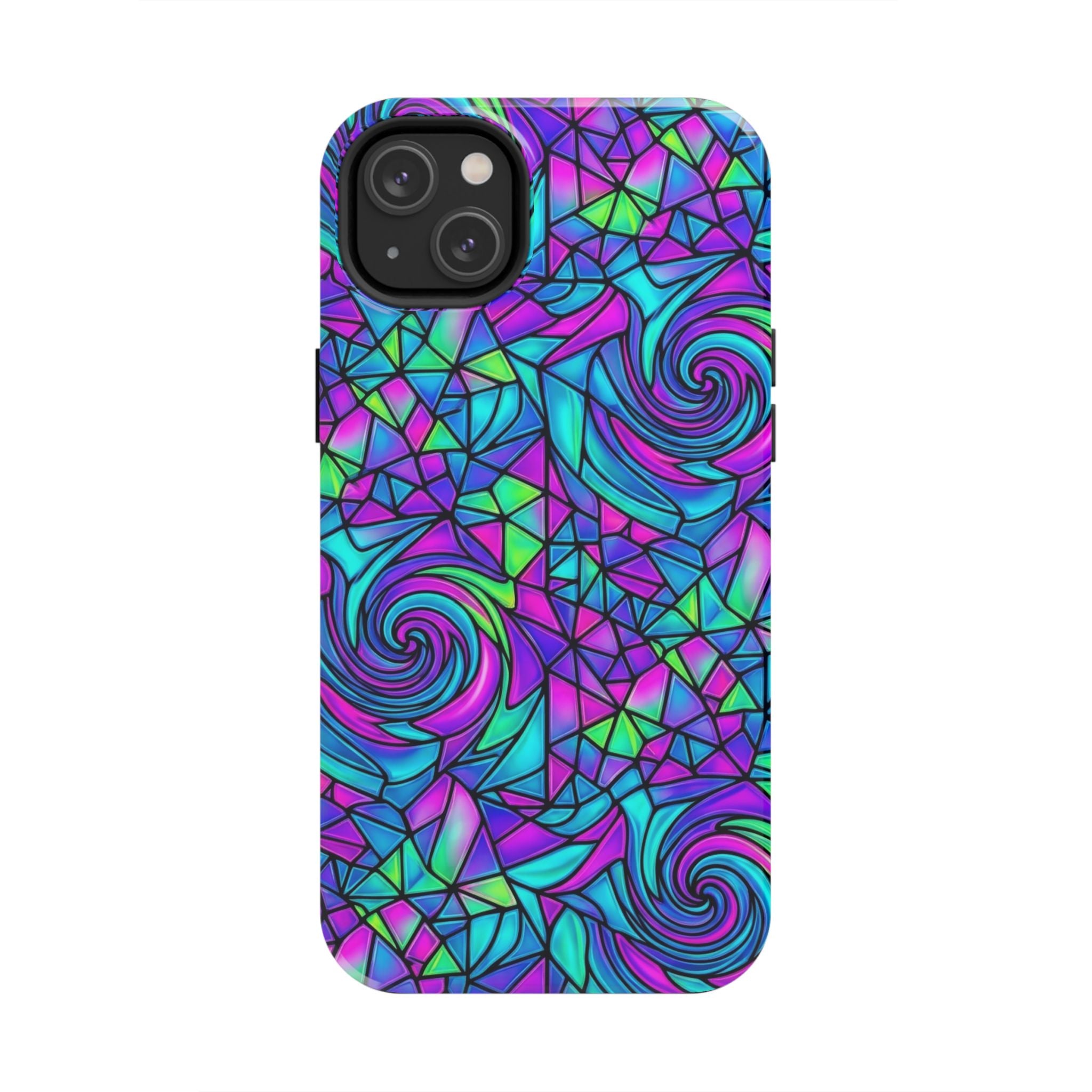 Abstract Stained Glass Swirl Phone Case — Colorful Geometric Tough Cover