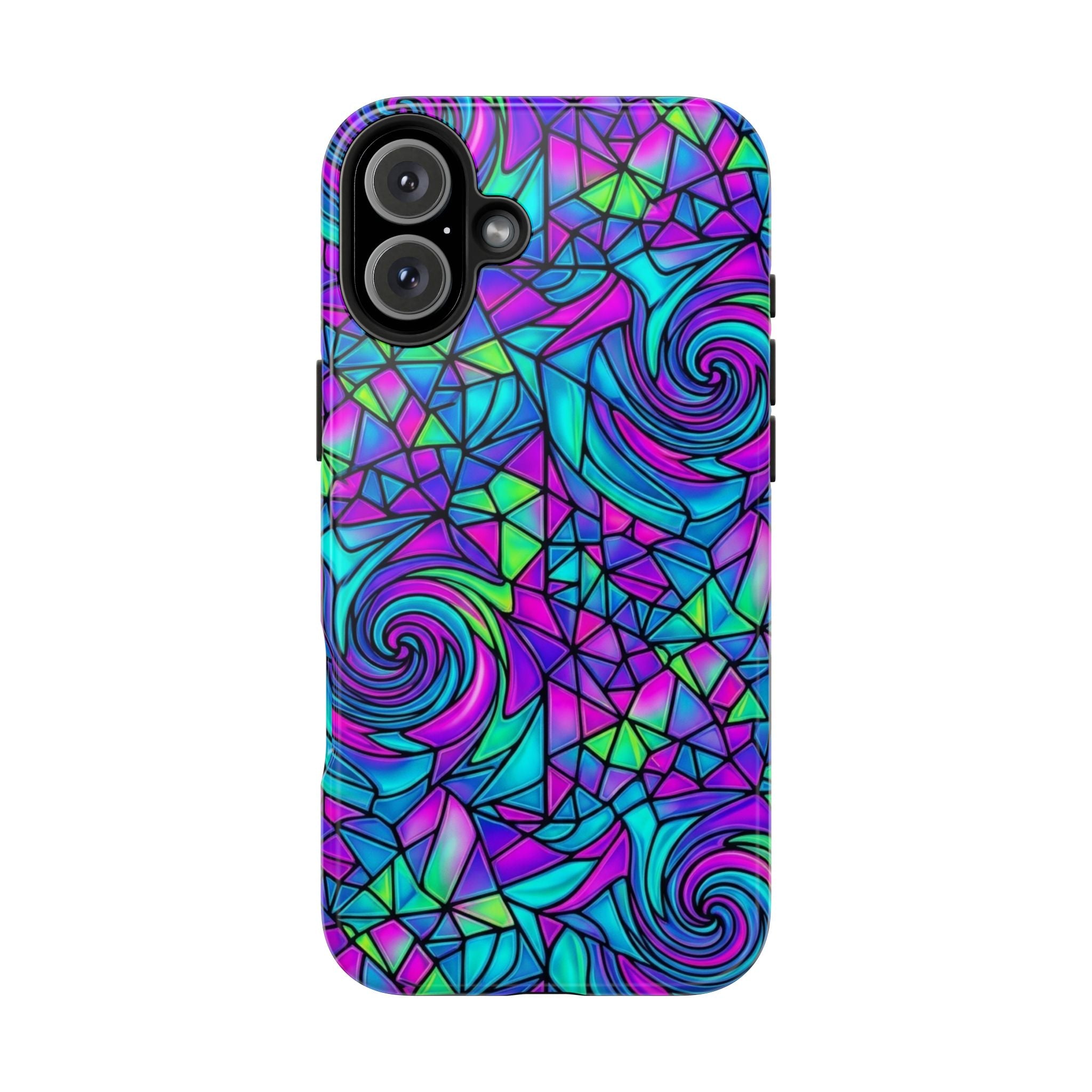 Abstract Stained Glass Swirl Phone Case — Colorful Geometric Tough Cover