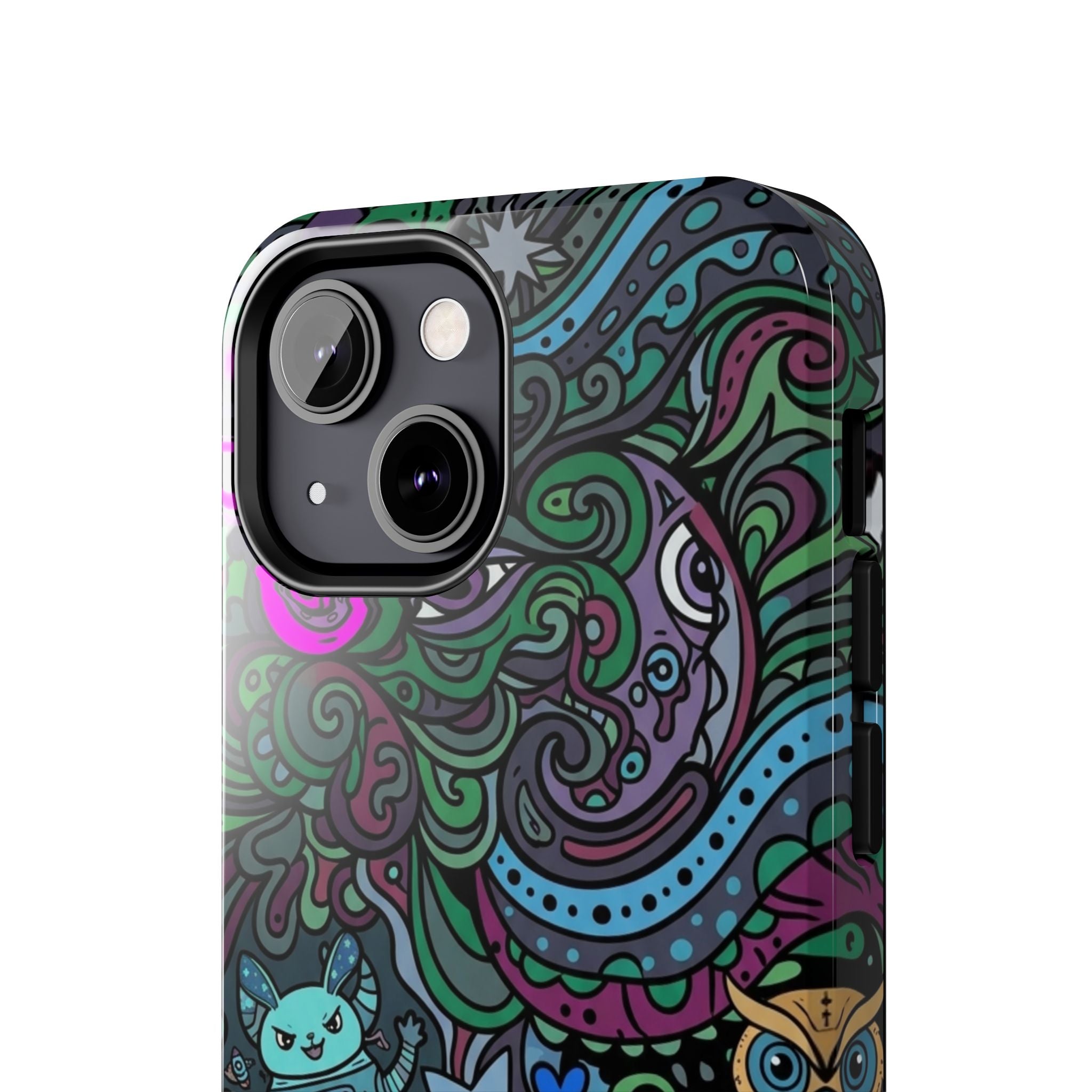 Doodle Night Tough Phone Case — Colorful Whimsical Cartoon Pattern for Teens & Adults