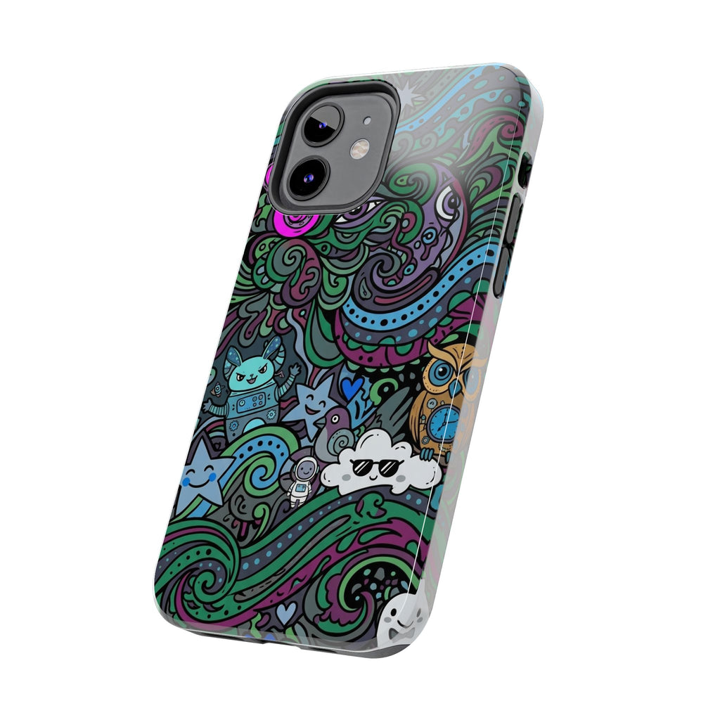 Doodle Night Tough Phone Case — Colorful Whimsical Cartoon Pattern for Teens & Adults