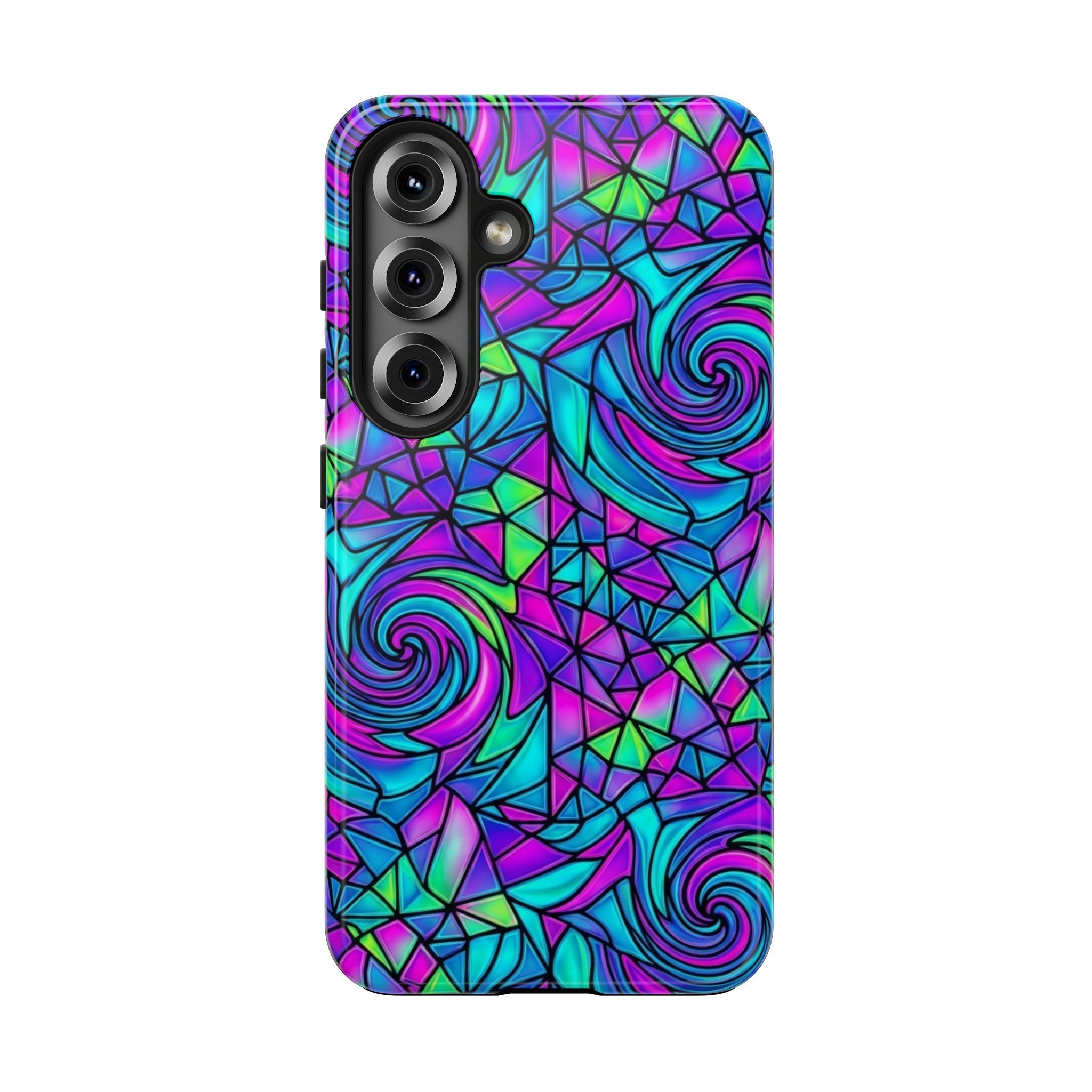 Abstract Stained Glass Swirl Phone Case — Colorful Geometric Tough Cover