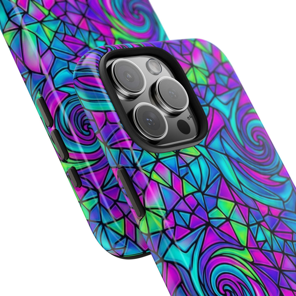 Abstract Stained Glass Swirl Phone Case — Colorful Geometric Tough Cover