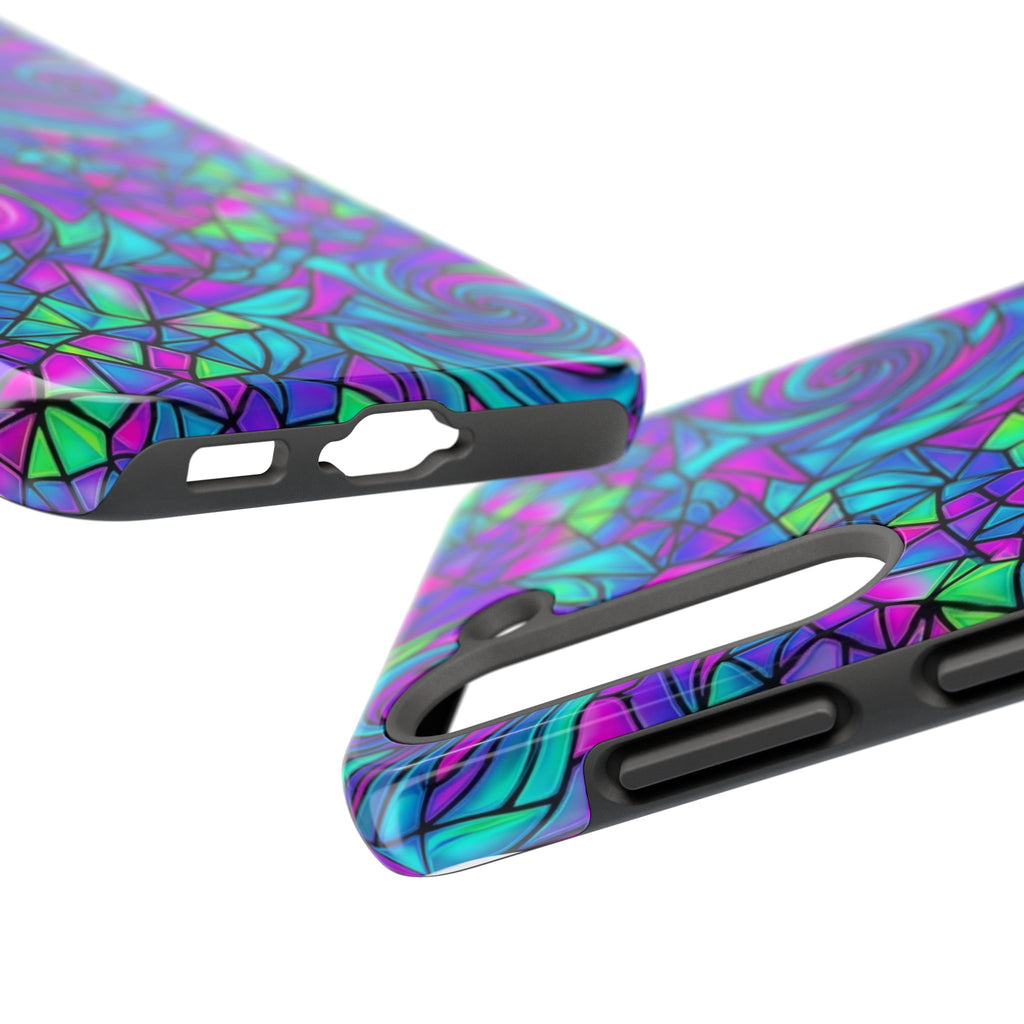 Abstract Stained Glass Swirl Phone Case — Colorful Geometric Tough Cover