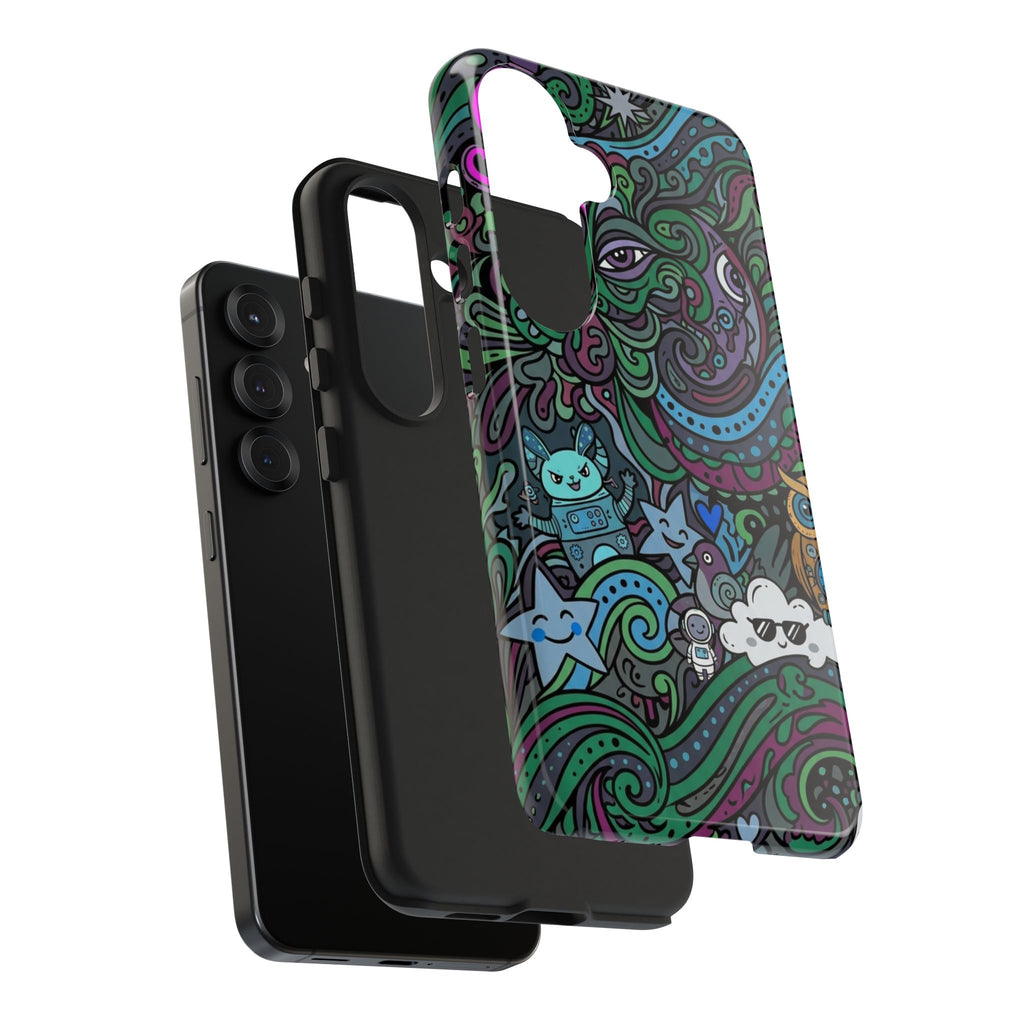 Doodle Night Tough Phone Case — Colorful Whimsical Cartoon Pattern for Teens & Adults