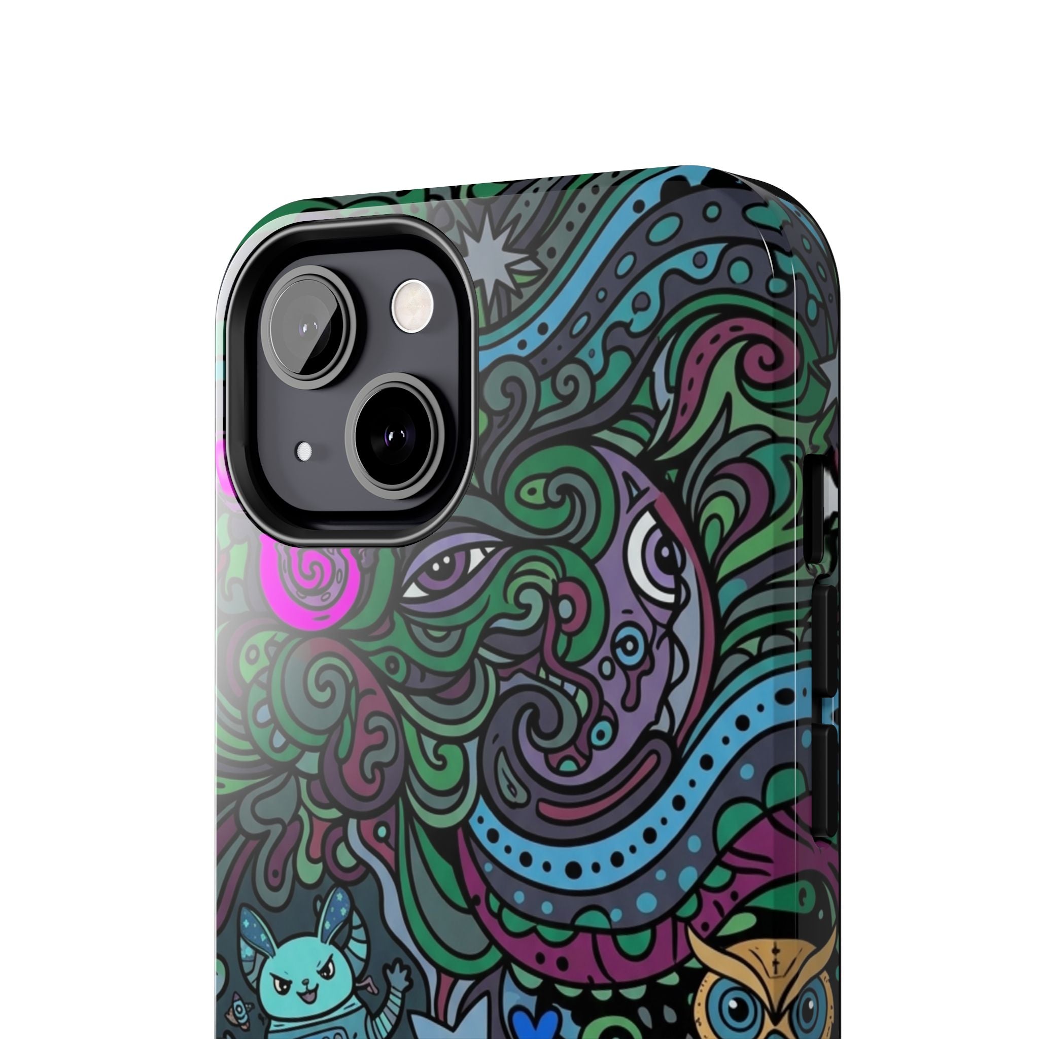 Doodle Night Tough Phone Case — Colorful Whimsical Cartoon Pattern for Teens & Adults