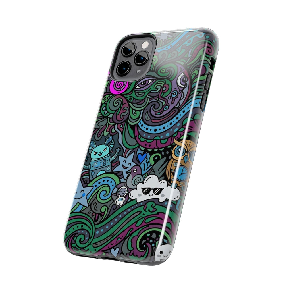 Doodle Night Tough Phone Case — Colorful Whimsical Cartoon Pattern for Teens & Adults