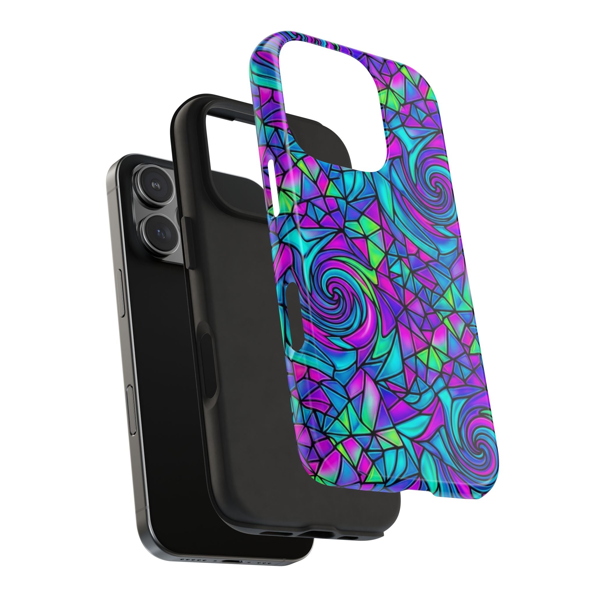 Abstract Stained Glass Swirl Phone Case — Colorful Geometric Tough Cover