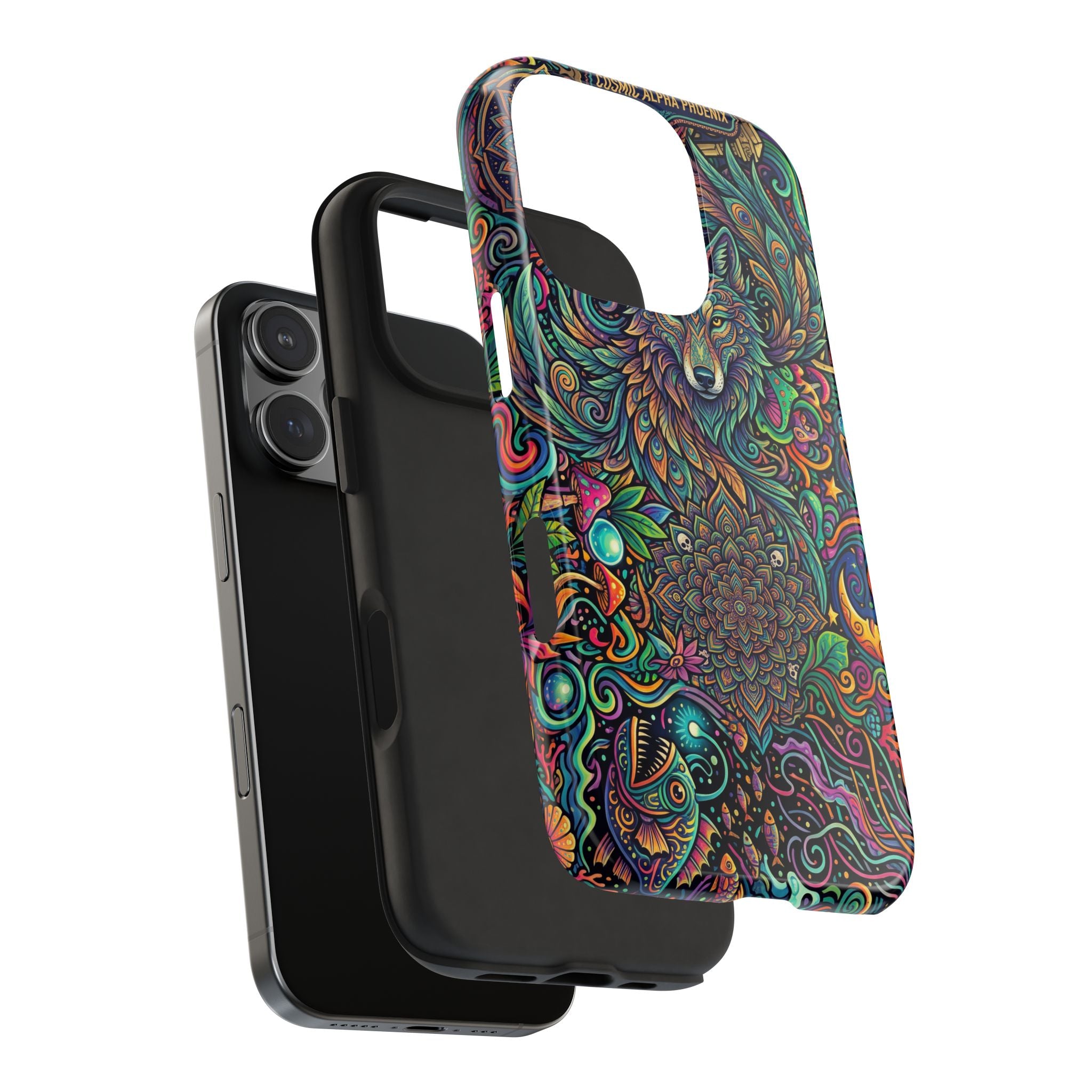 Wolf Mandala Tough Phone Case — Boho Psychedelic Protective Phone Cover
