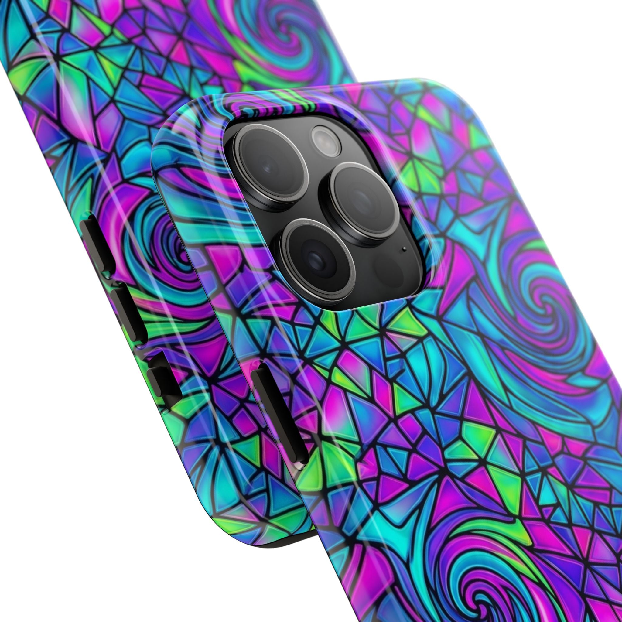 Abstract Stained Glass Swirl Phone Case — Colorful Geometric Tough Cover