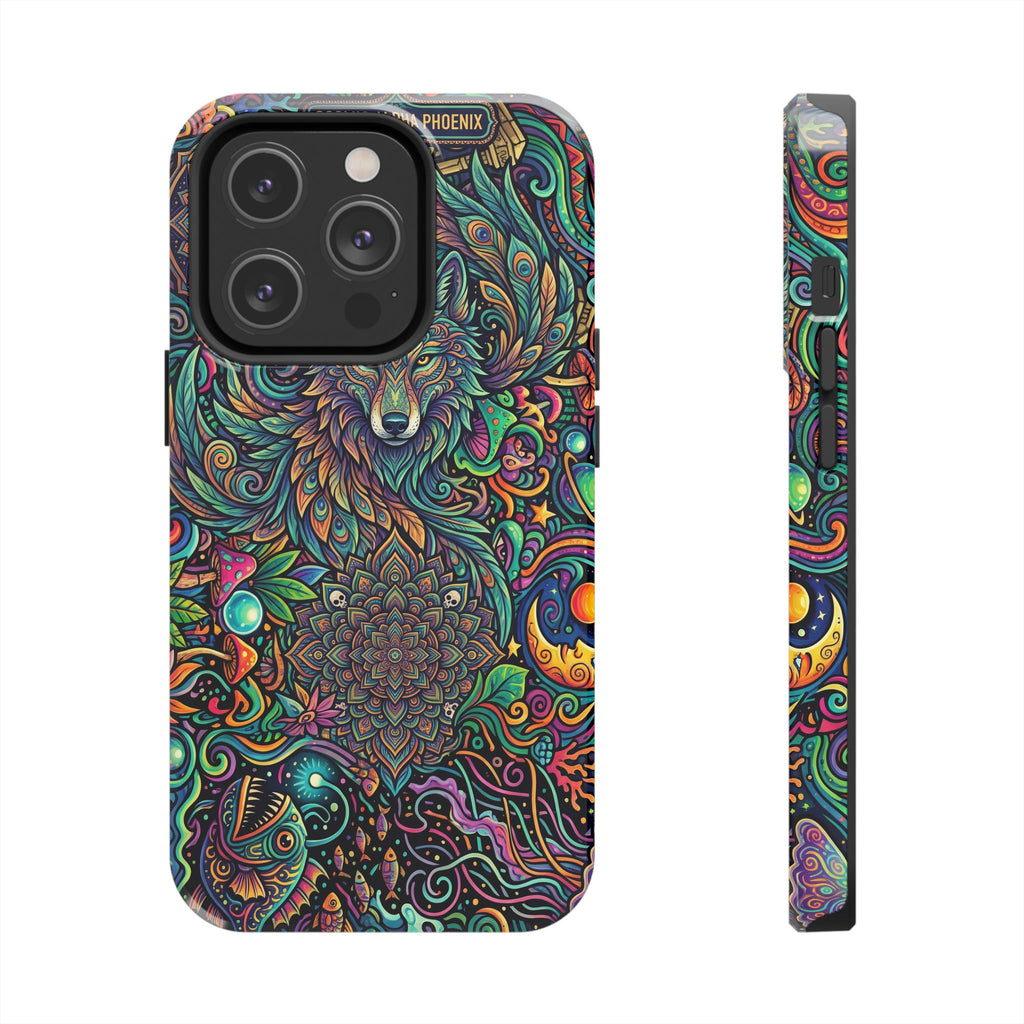 Wolf Mandala Tough Phone Case — Boho Psychedelic Protective Phone Cover