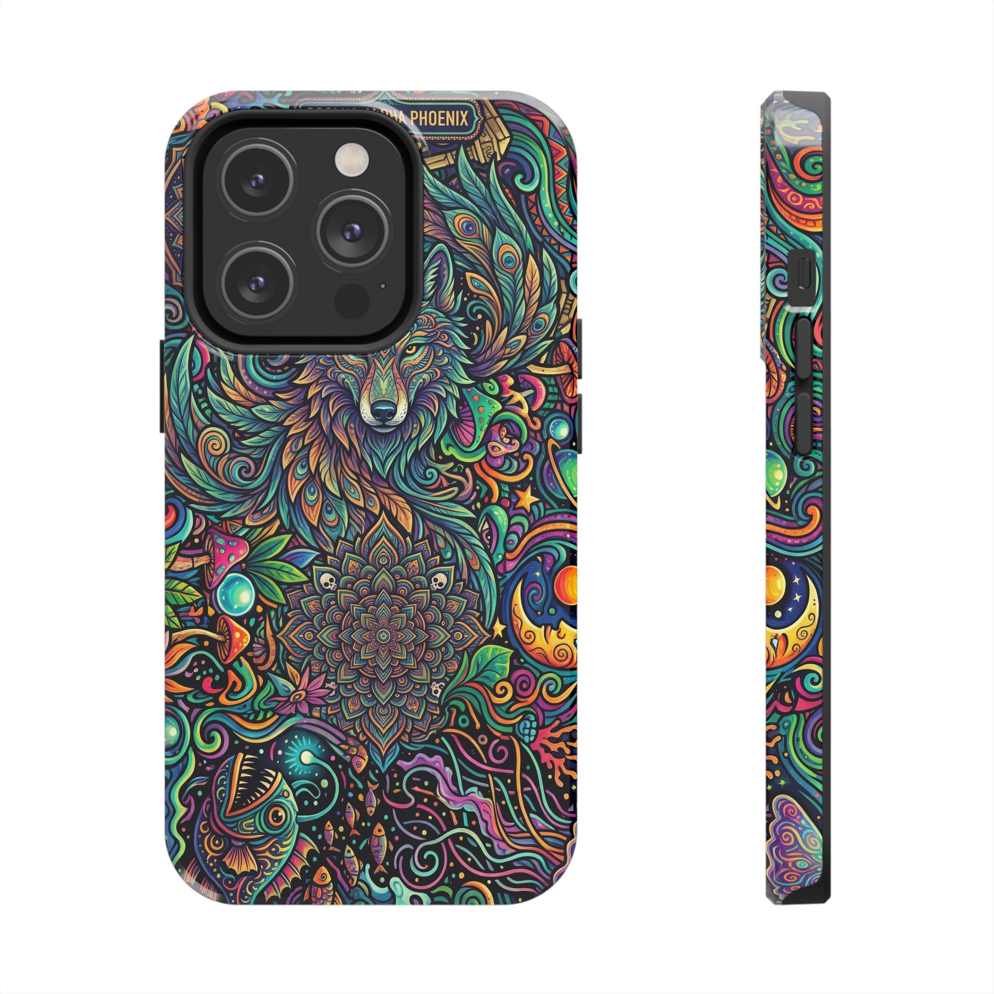 Wolf Mandala Tough Phone Case — Boho Psychedelic Protective Phone Cover
