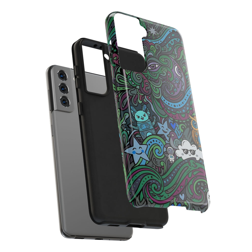Doodle Night Tough Phone Case — Colorful Whimsical Cartoon Pattern for Teens & Adults