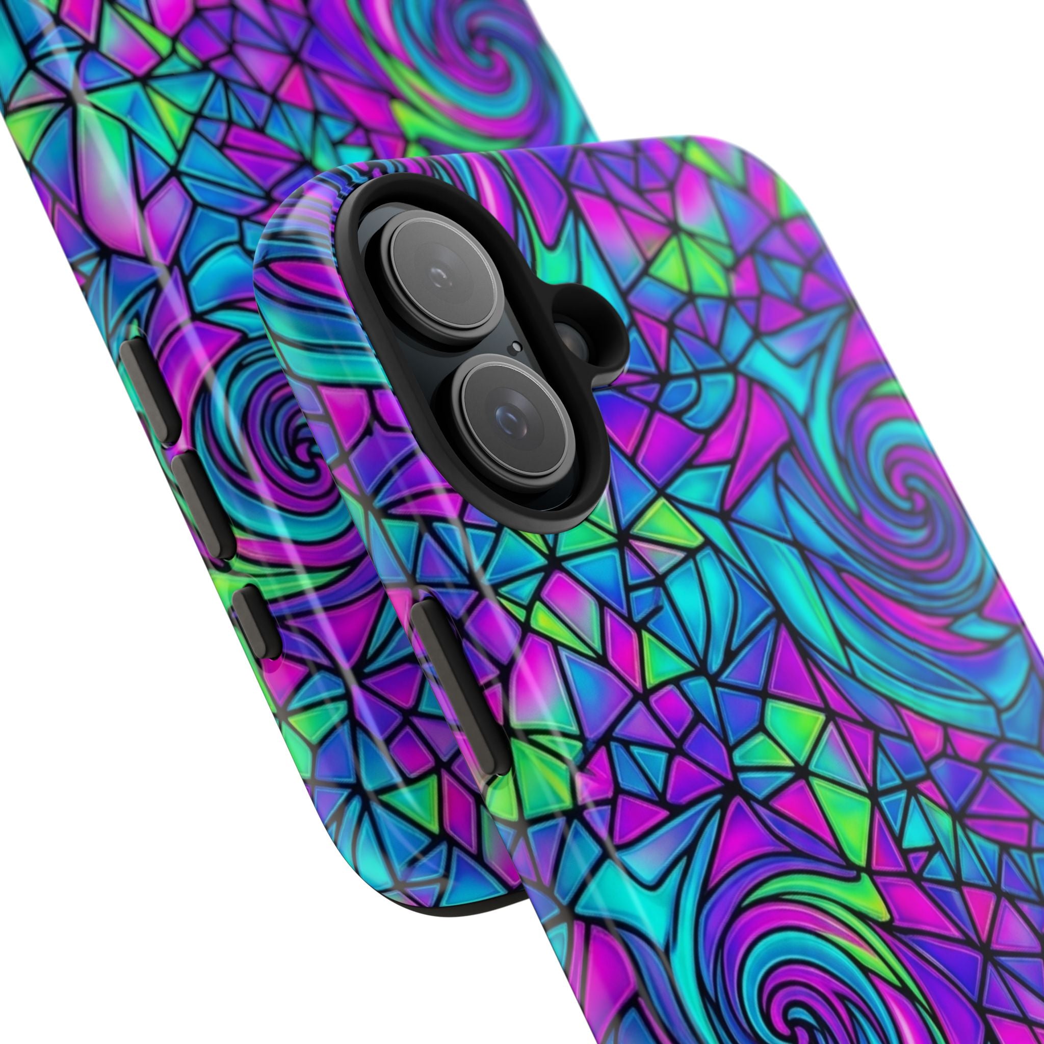 Abstract Stained Glass Swirl Phone Case — Colorful Geometric Tough Cover