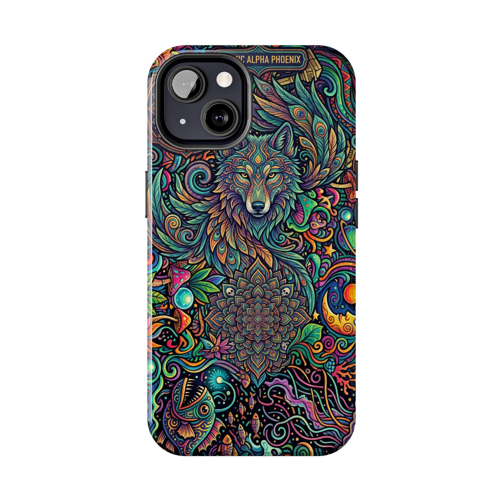 Wolf Mandala Tough Phone Case — Boho Psychedelic Protective Phone Cover
