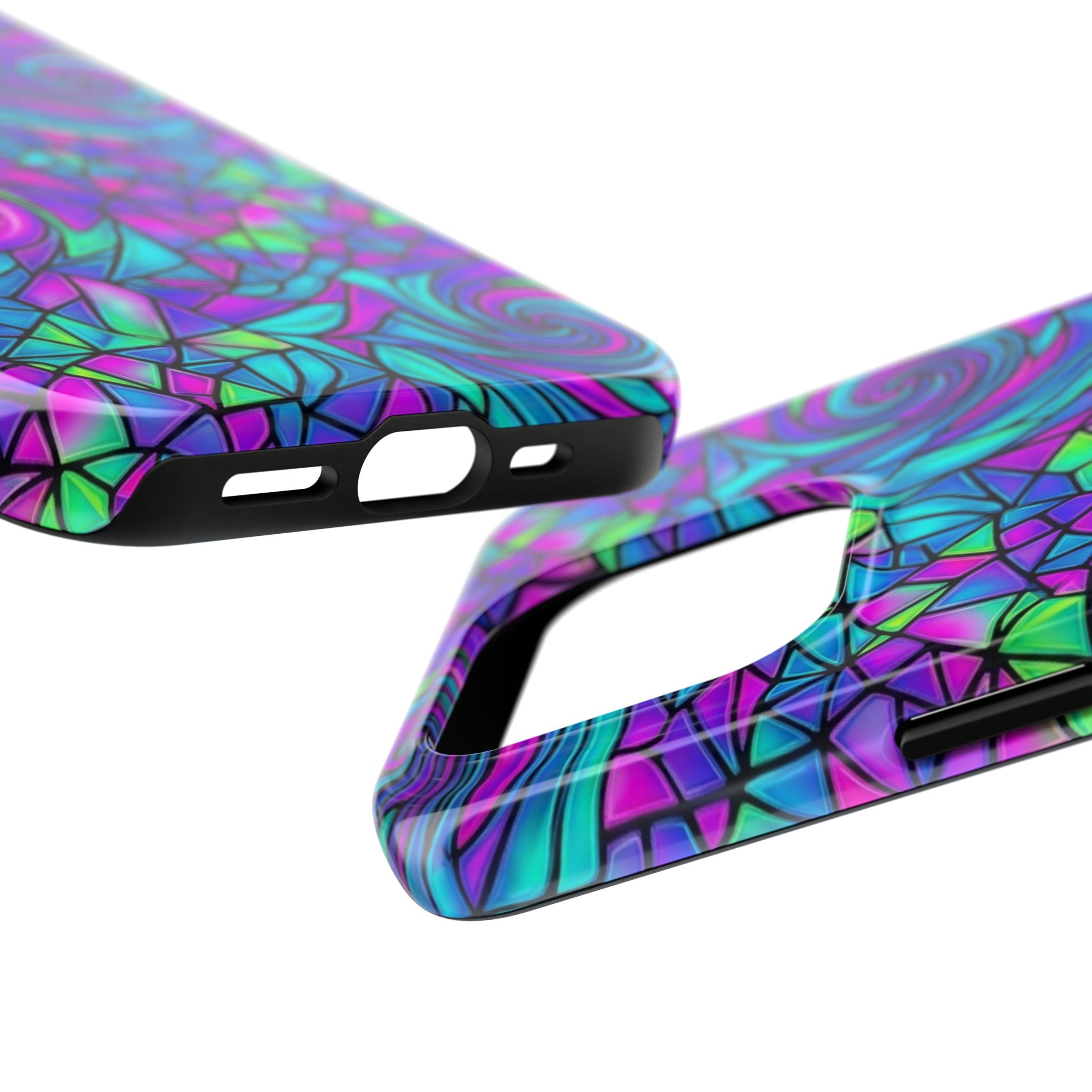Abstract Stained Glass Swirl Phone Case — Colorful Geometric Tough Cover