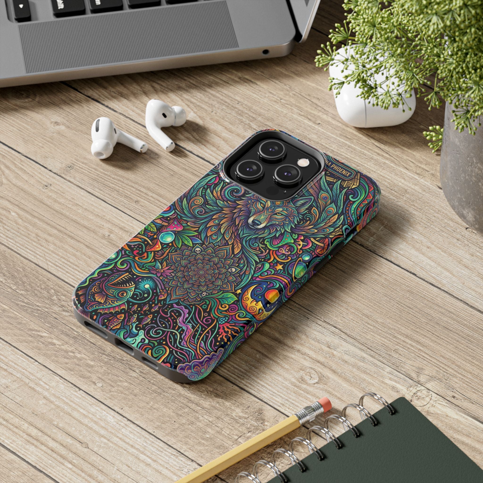 Wolf Mandala Tough Phone Case — Boho Psychedelic Protective Phone Cover