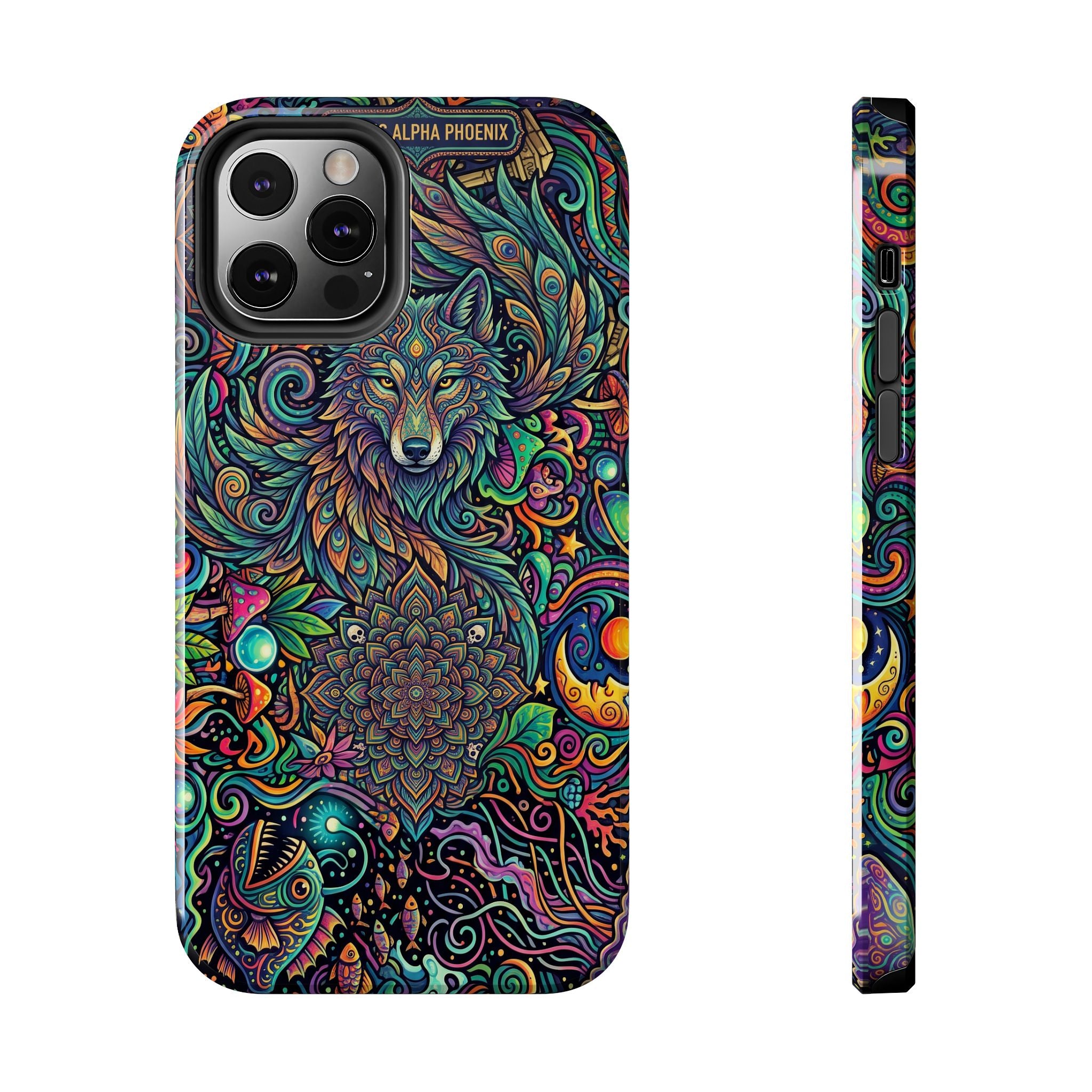Wolf Mandala Tough Phone Case — Boho Psychedelic Protective Phone Cover