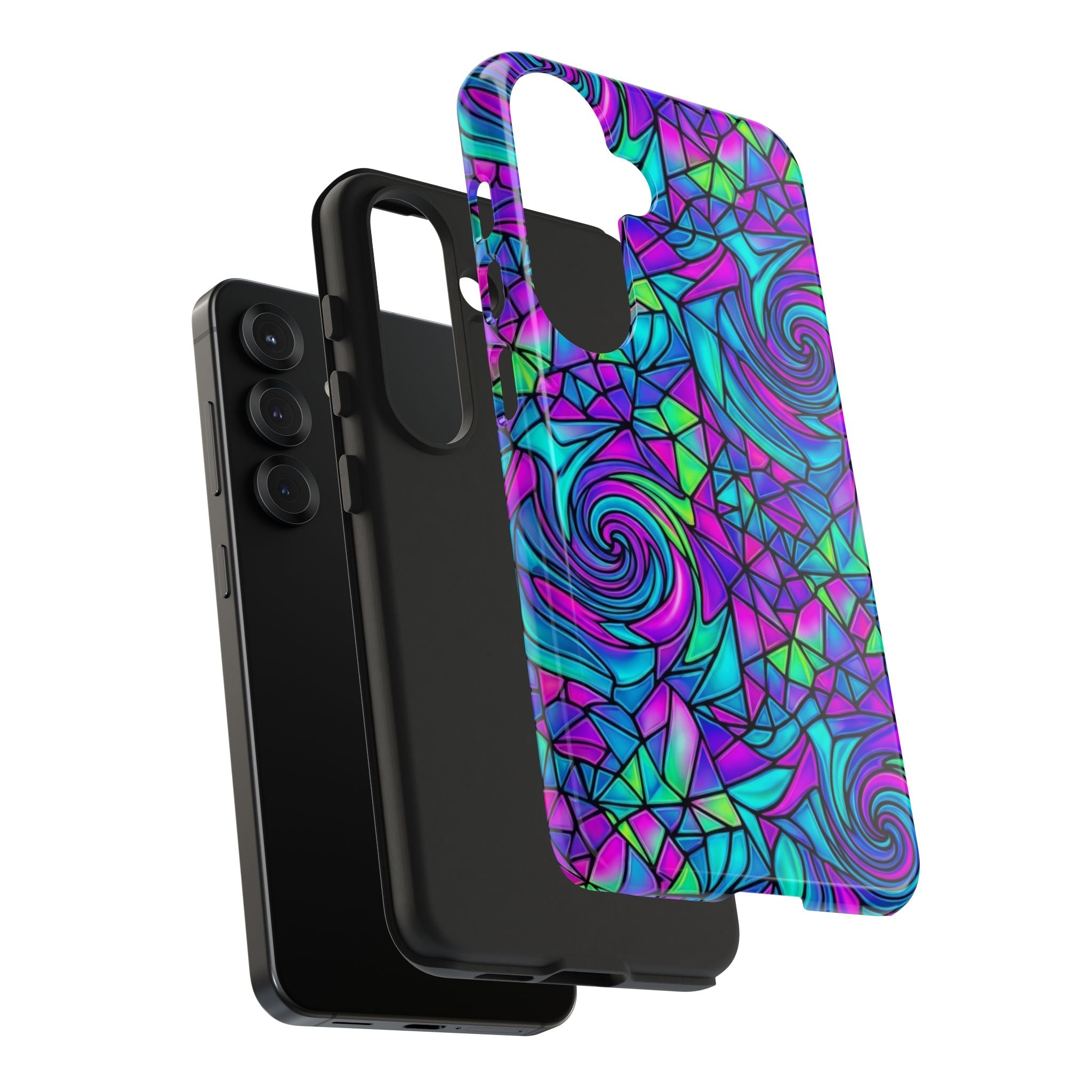 Abstract Stained Glass Swirl Phone Case — Colorful Geometric Tough Cover