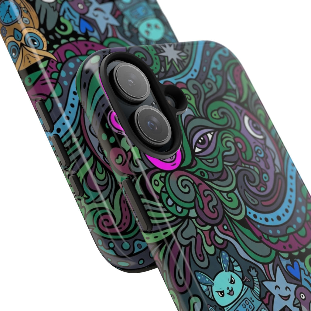 Doodle Night Tough Phone Case — Colorful Whimsical Cartoon Pattern for Teens & Adults