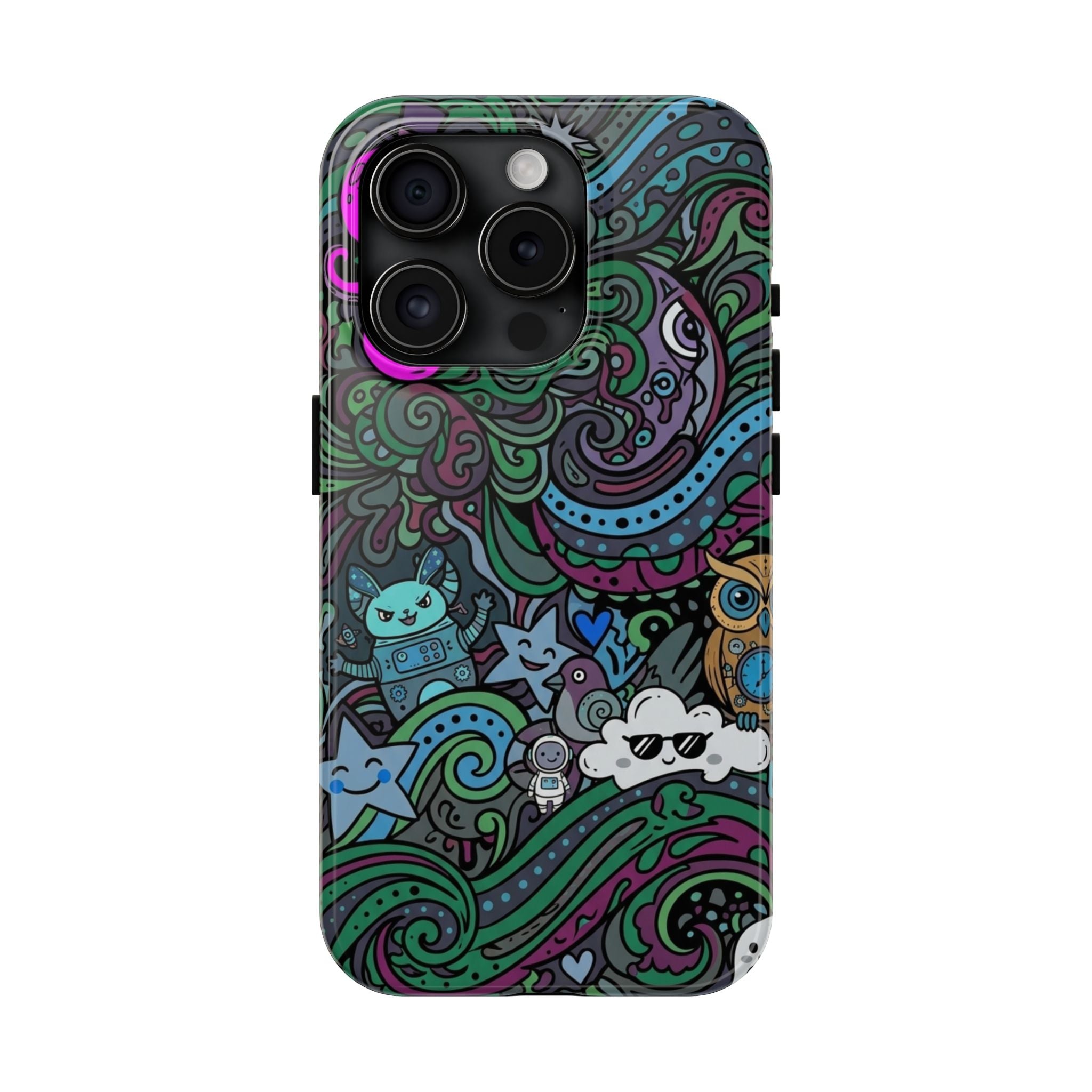 Doodle Night Tough Phone Case — Colorful Whimsical Cartoon Pattern for Teens & Adults