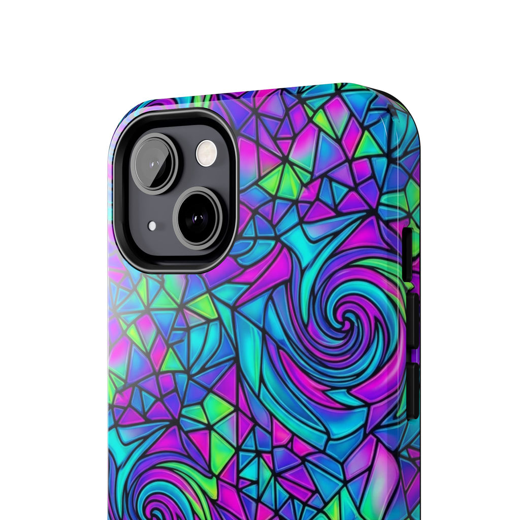 Abstract Stained Glass Swirl Phone Case — Colorful Geometric Tough Cover
