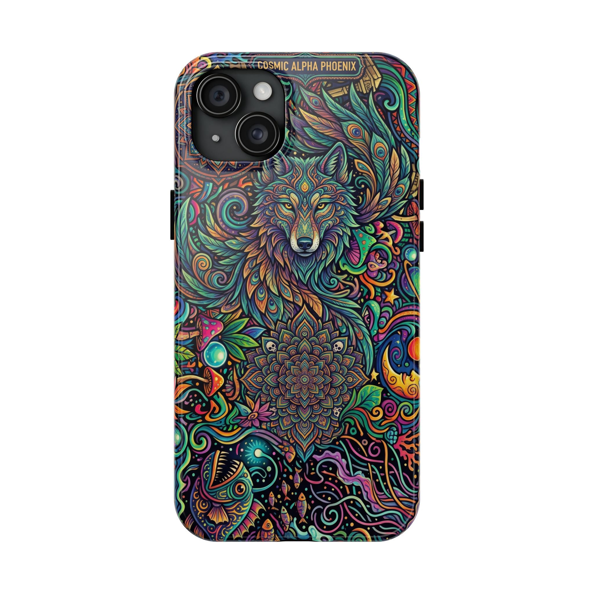 Wolf Mandala Tough Phone Case — Boho Psychedelic Protective Phone Cover