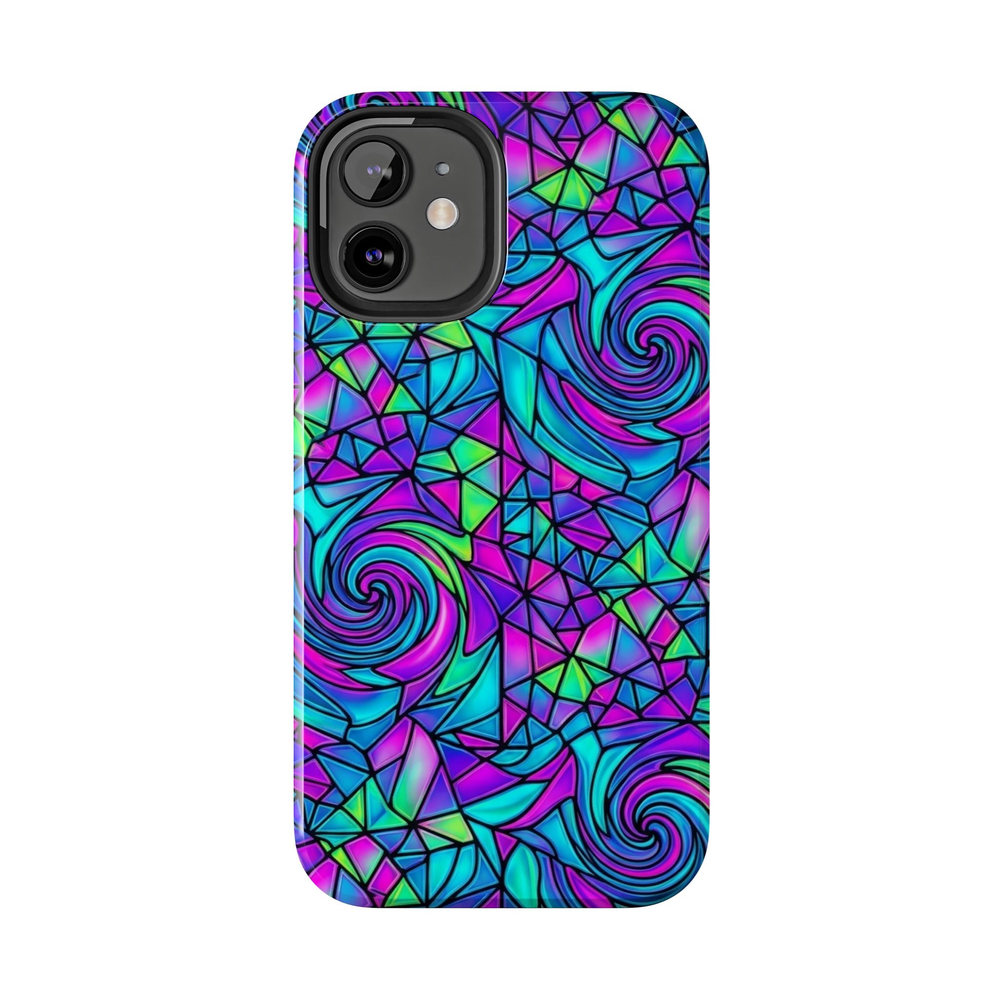 Abstract Stained Glass Swirl Phone Case — Colorful Geometric Tough Cover