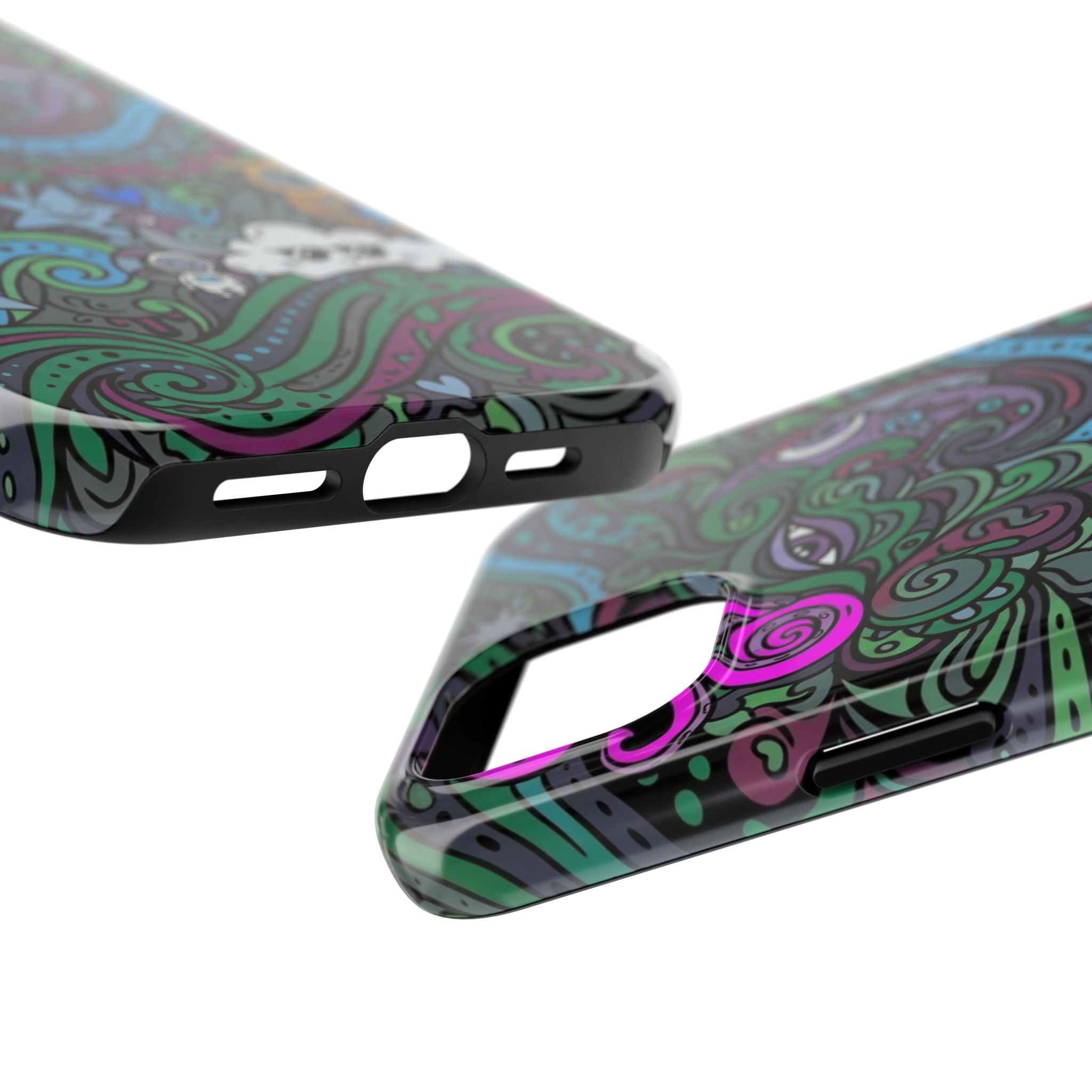Doodle Night Tough Phone Case — Colorful Whimsical Cartoon Pattern for Teens & Adults