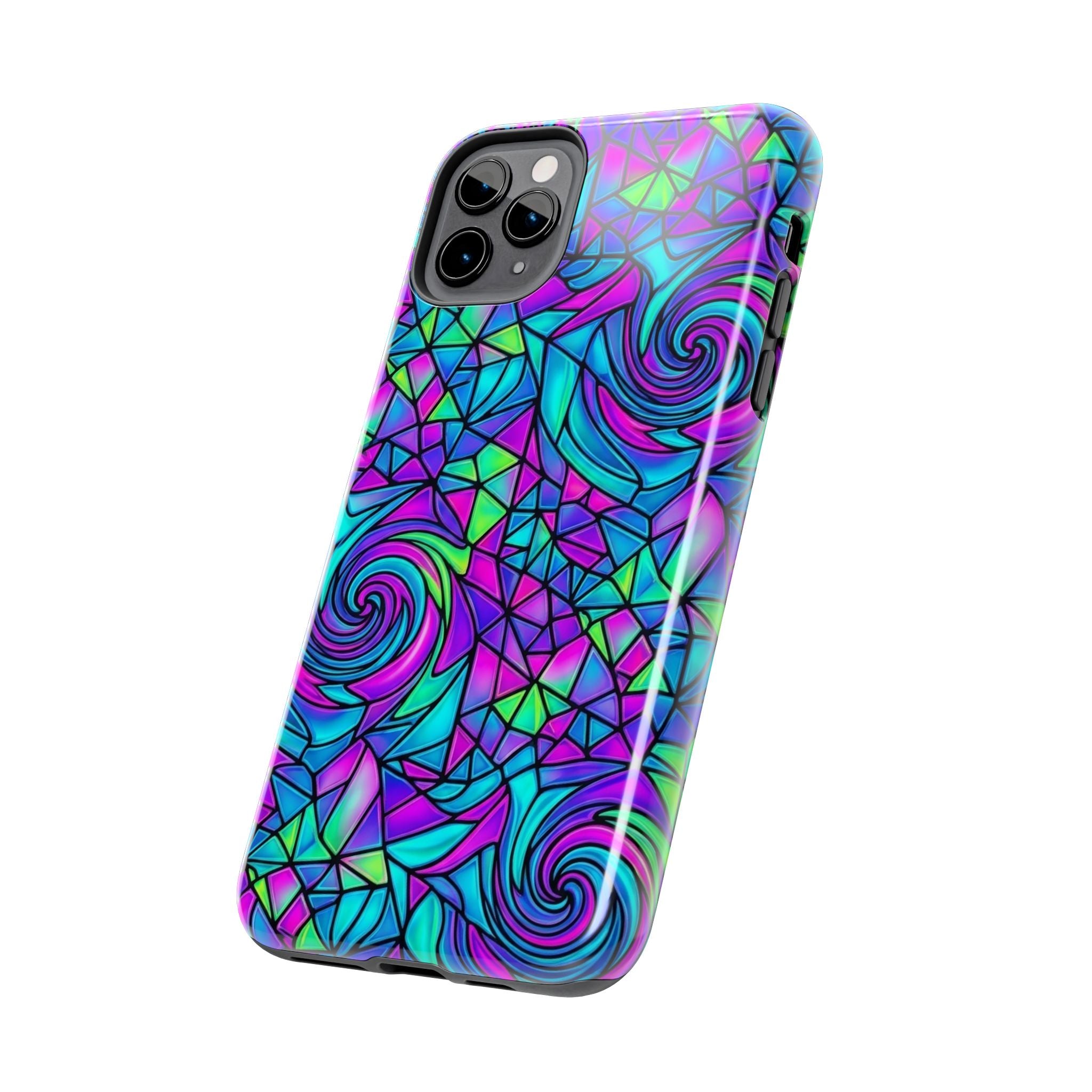 Abstract Stained Glass Swirl Phone Case — Colorful Geometric Tough Cover