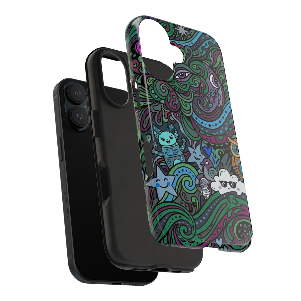 Doodle Night Tough Phone Case — Colorful Whimsical Cartoon Pattern for Teens & Adults