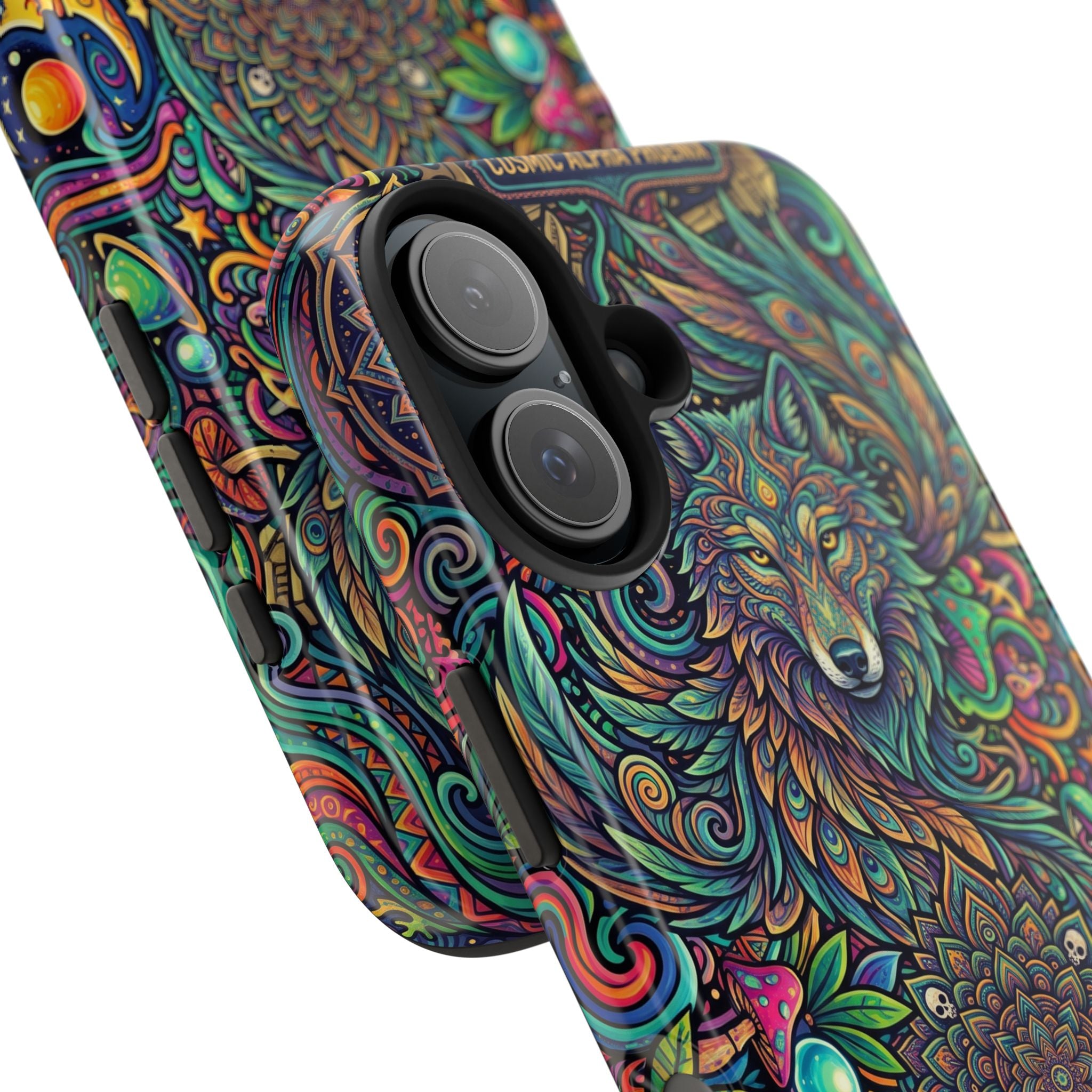 Wolf Mandala Tough Phone Case — Boho Psychedelic Protective Phone Cover