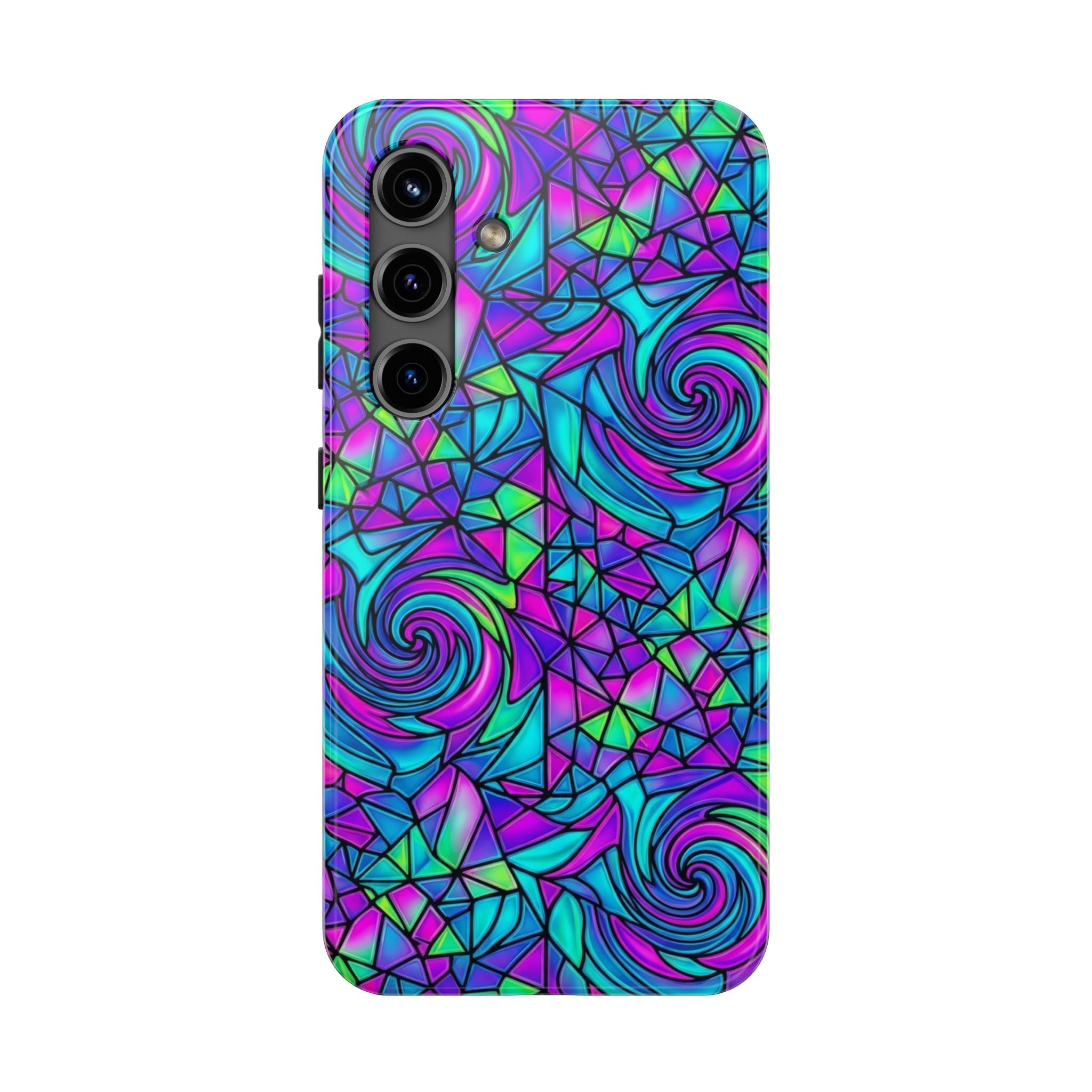 Abstract Stained Glass Swirl Phone Case — Colorful Geometric Tough Cover