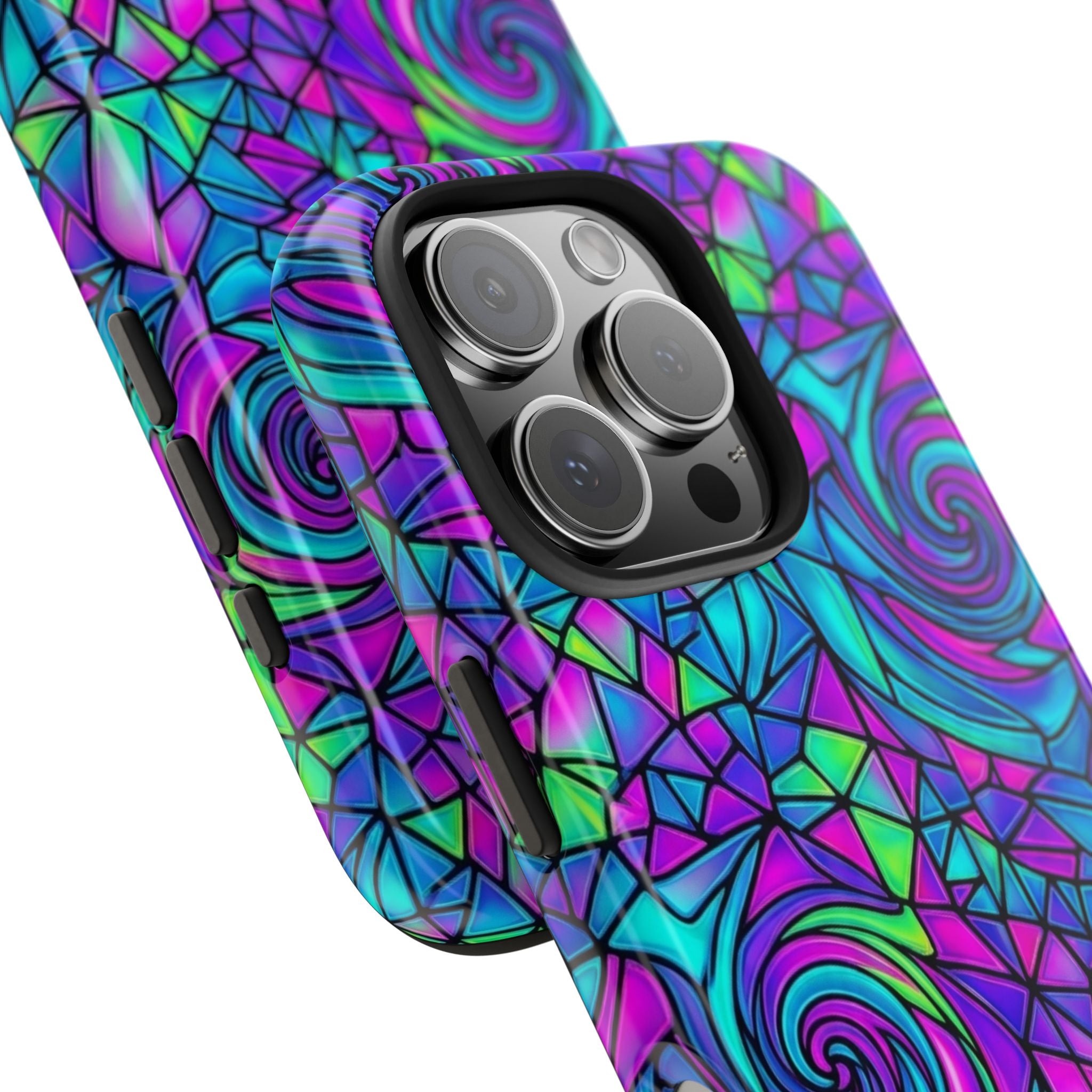 Abstract Stained Glass Swirl Phone Case — Colorful Geometric Tough Cover