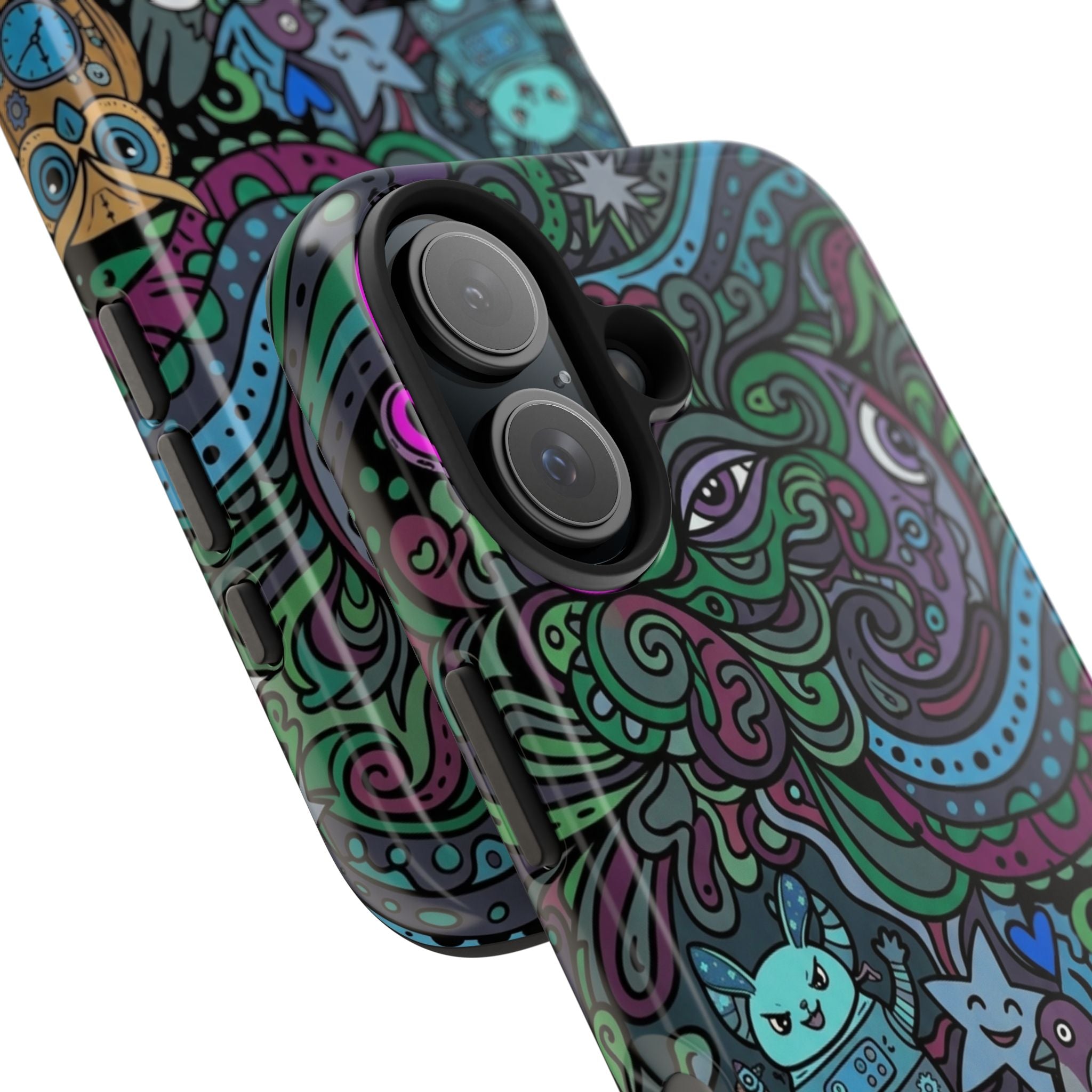 Doodle Night Tough Phone Case — Colorful Whimsical Cartoon Pattern for Teens & Adults