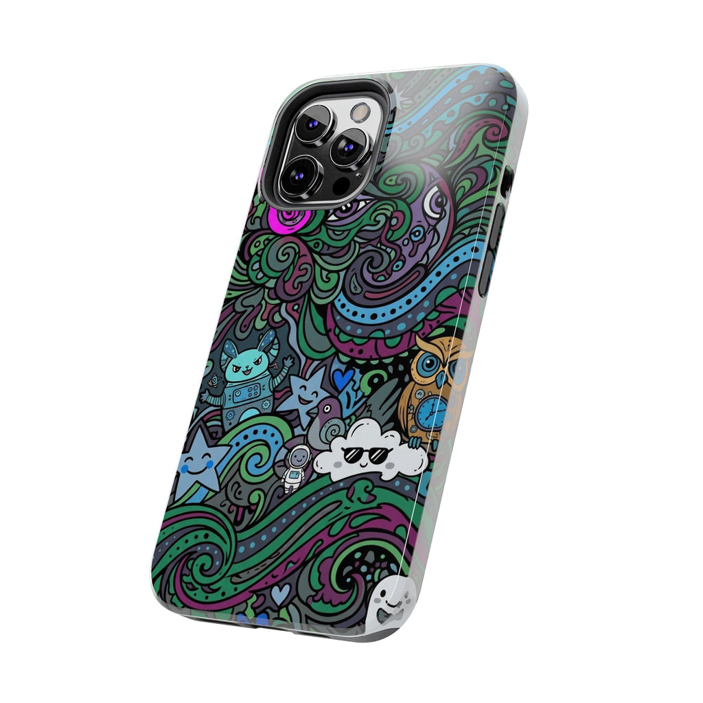 Doodle Night Tough Phone Case — Colorful Whimsical Cartoon Pattern for Teens & Adults