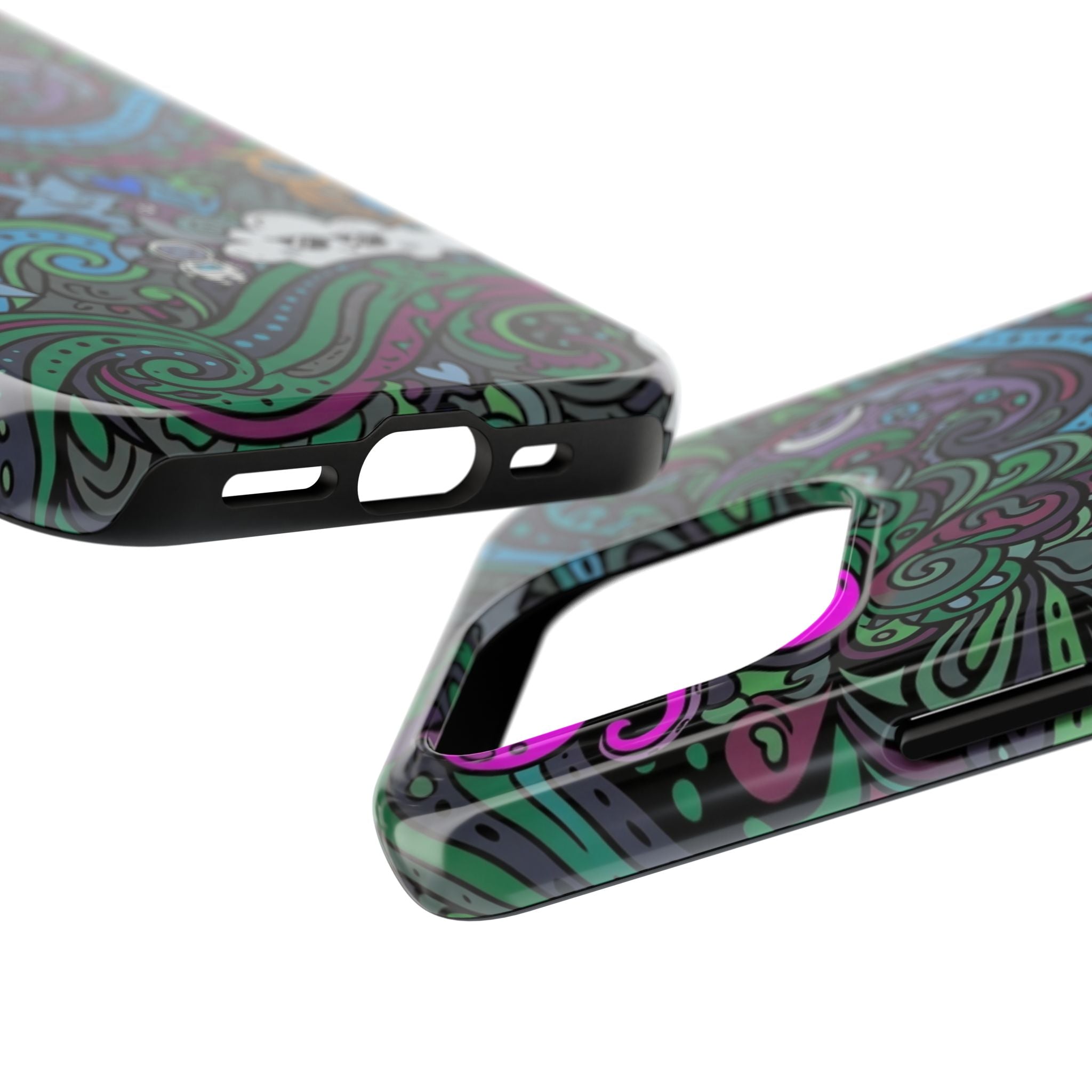 Doodle Night Tough Phone Case — Colorful Whimsical Cartoon Pattern for Teens & Adults