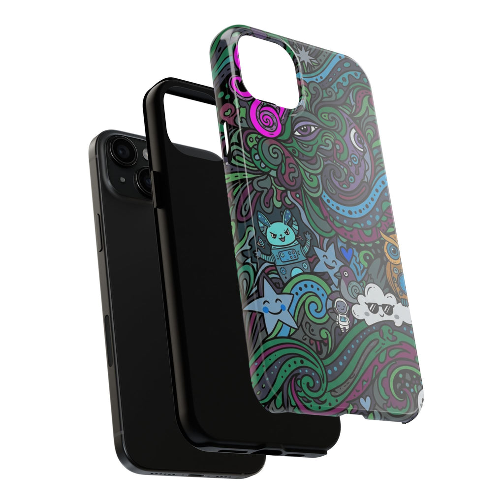 Doodle Night Tough Phone Case — Colorful Whimsical Cartoon Pattern for Teens & Adults