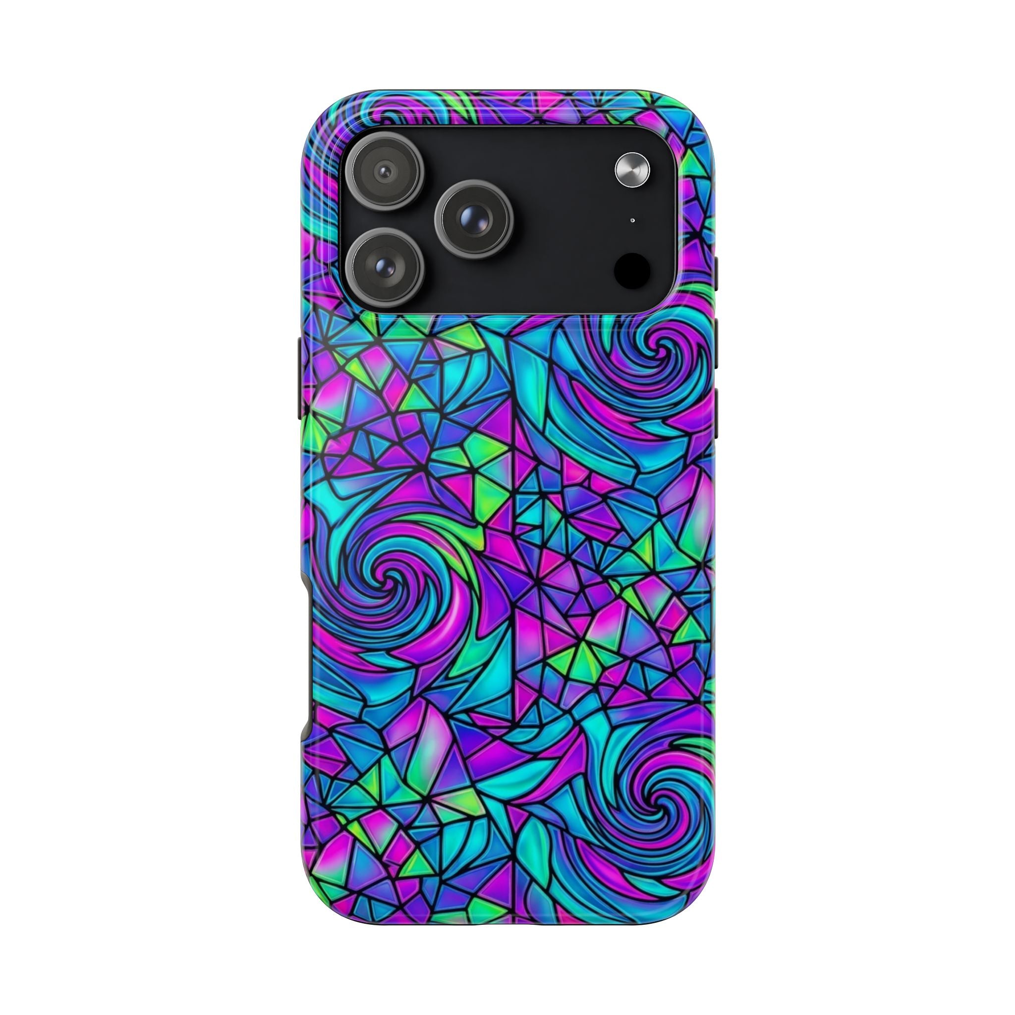 Abstract Stained Glass Swirl Phone Case — Colorful Geometric Tough Cover