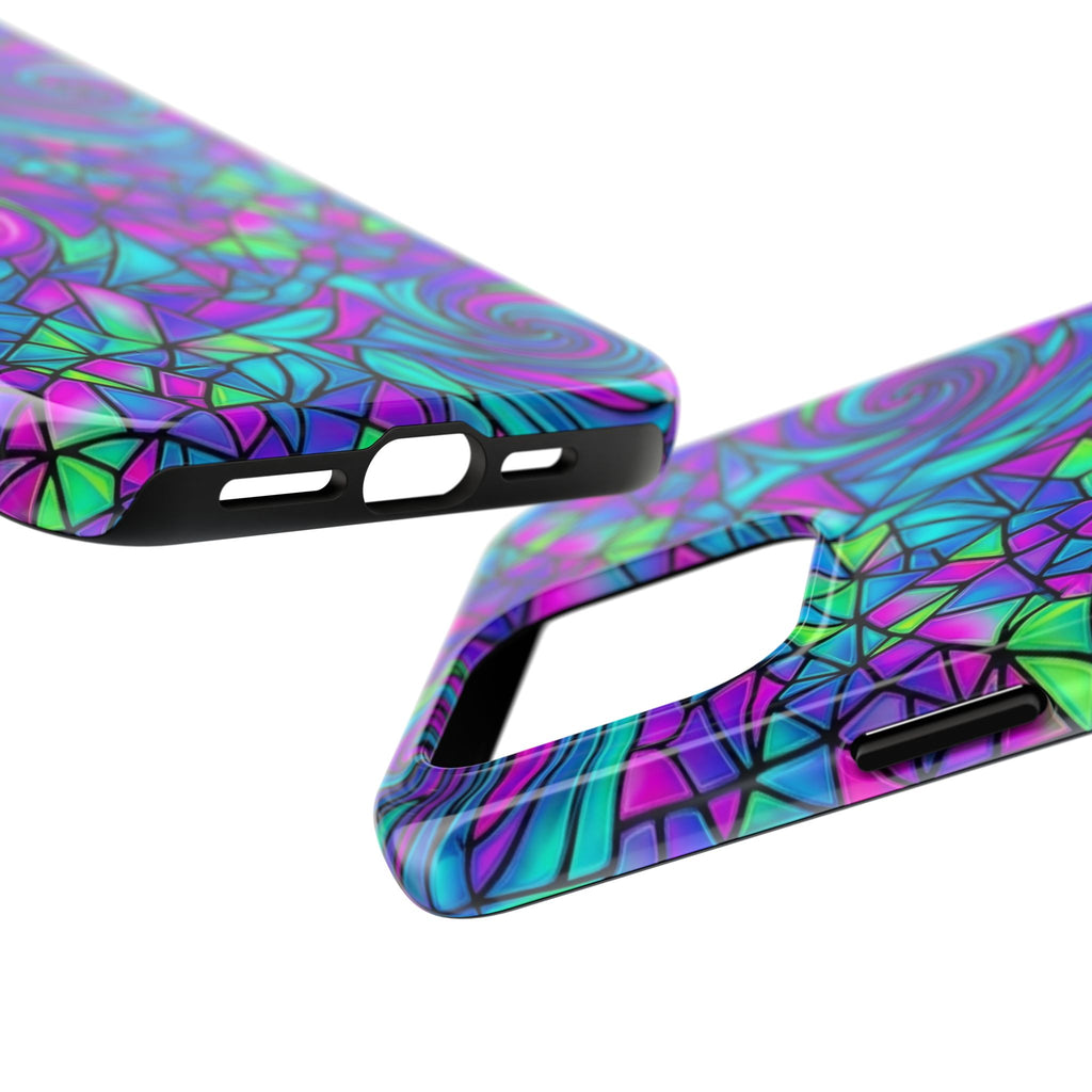 Abstract Stained Glass Swirl Phone Case — Colorful Geometric Tough Cover