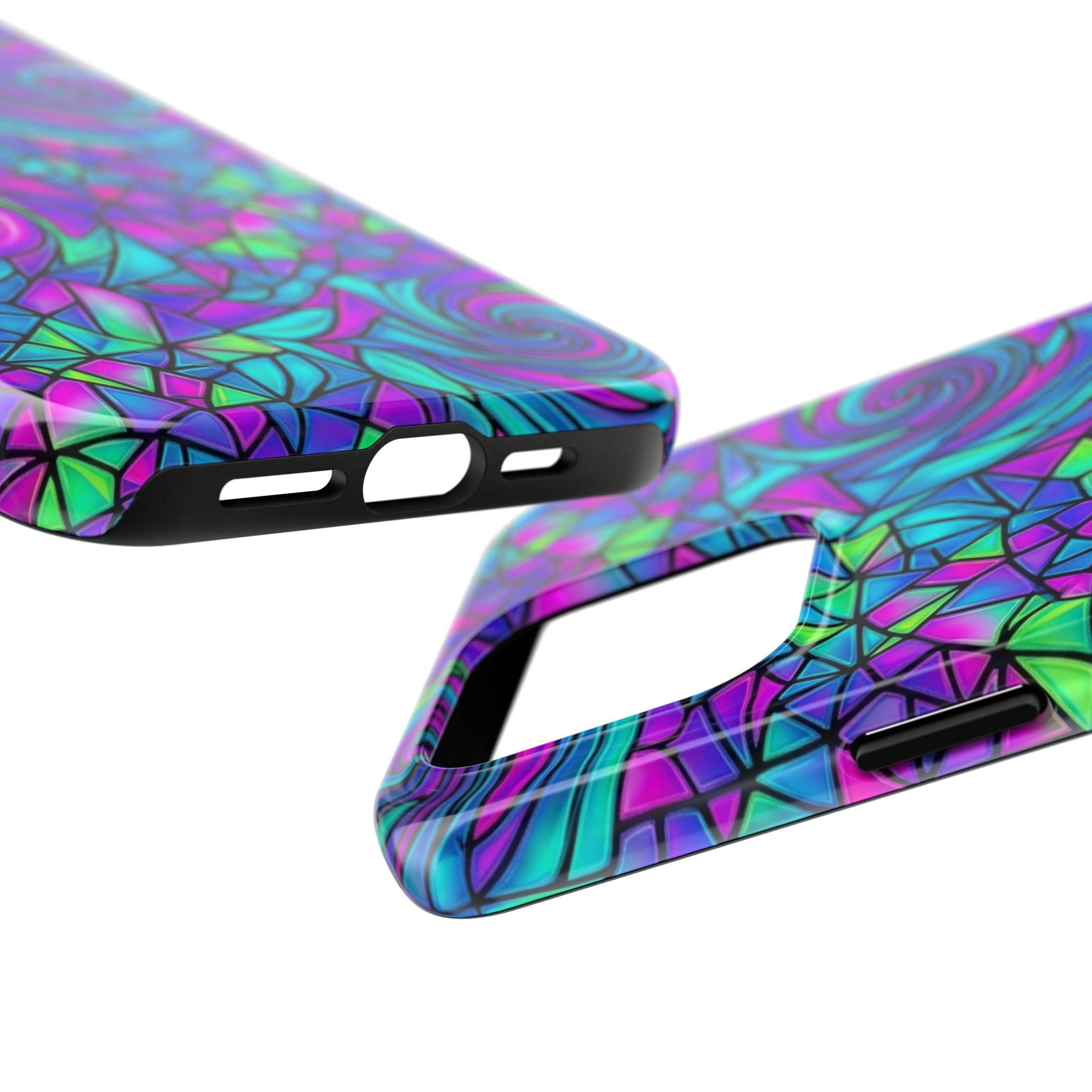 Abstract Stained Glass Swirl Phone Case — Colorful Geometric Tough Cover