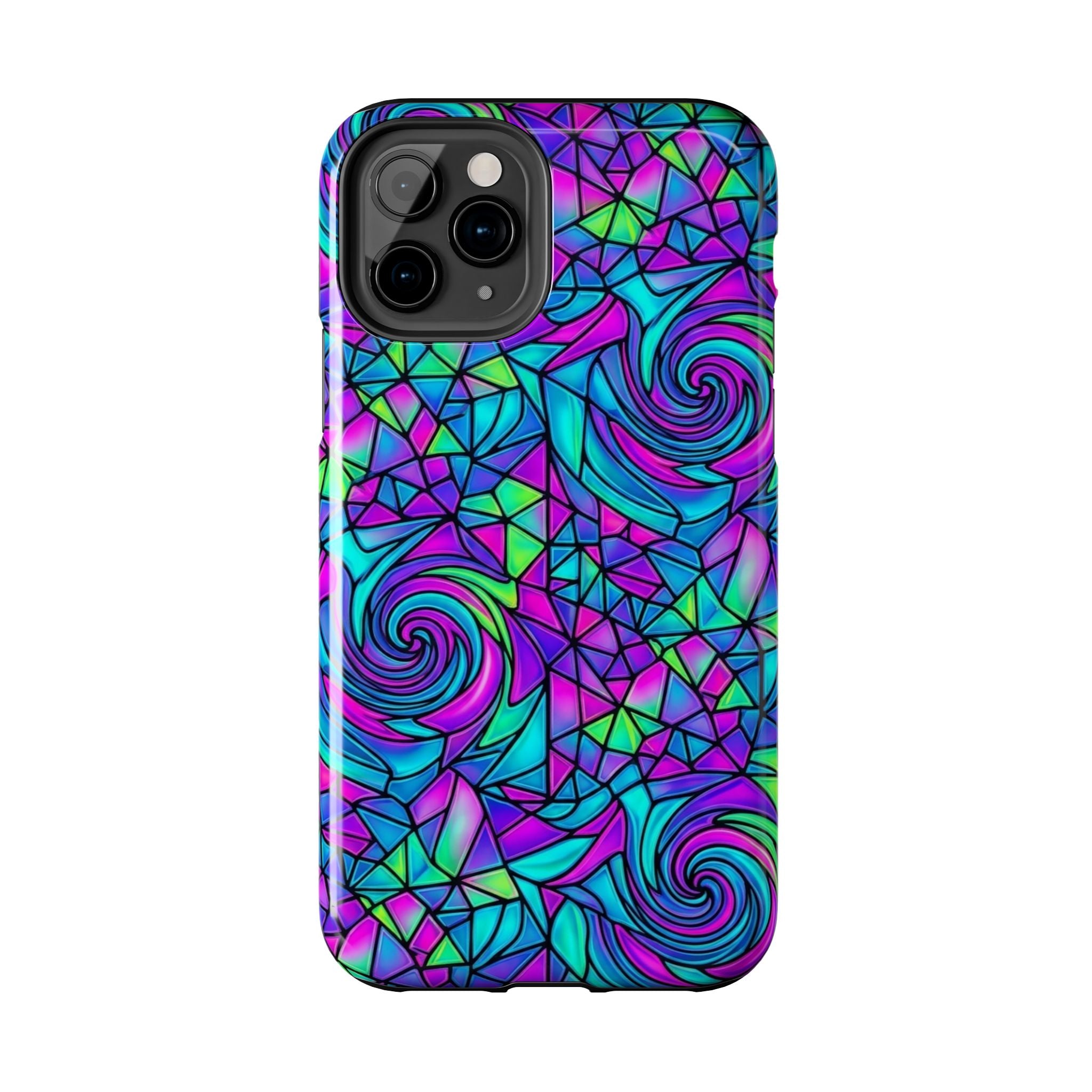 Abstract Stained Glass Swirl Phone Case — Colorful Geometric Tough Cover