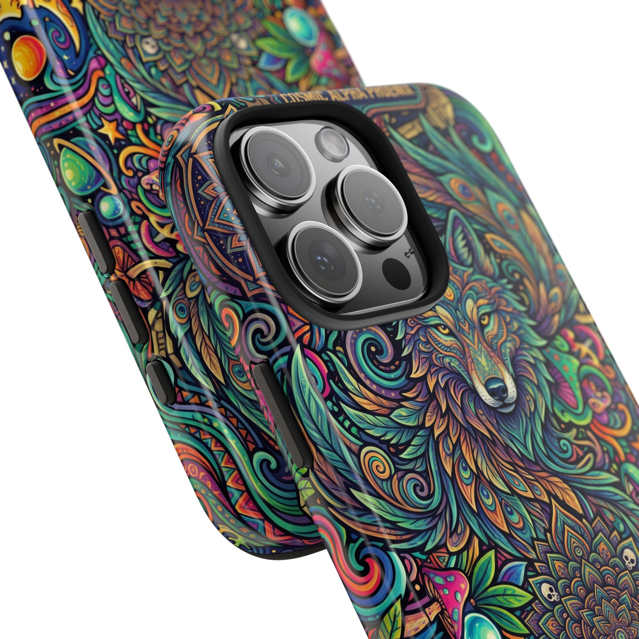 Wolf Mandala Tough Phone Case — Boho Psychedelic Protective Phone Cover