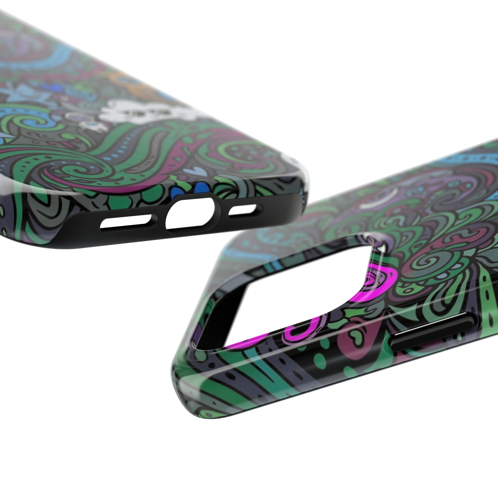 Doodle Night Tough Phone Case — Colorful Whimsical Cartoon Pattern for Teens & Adults