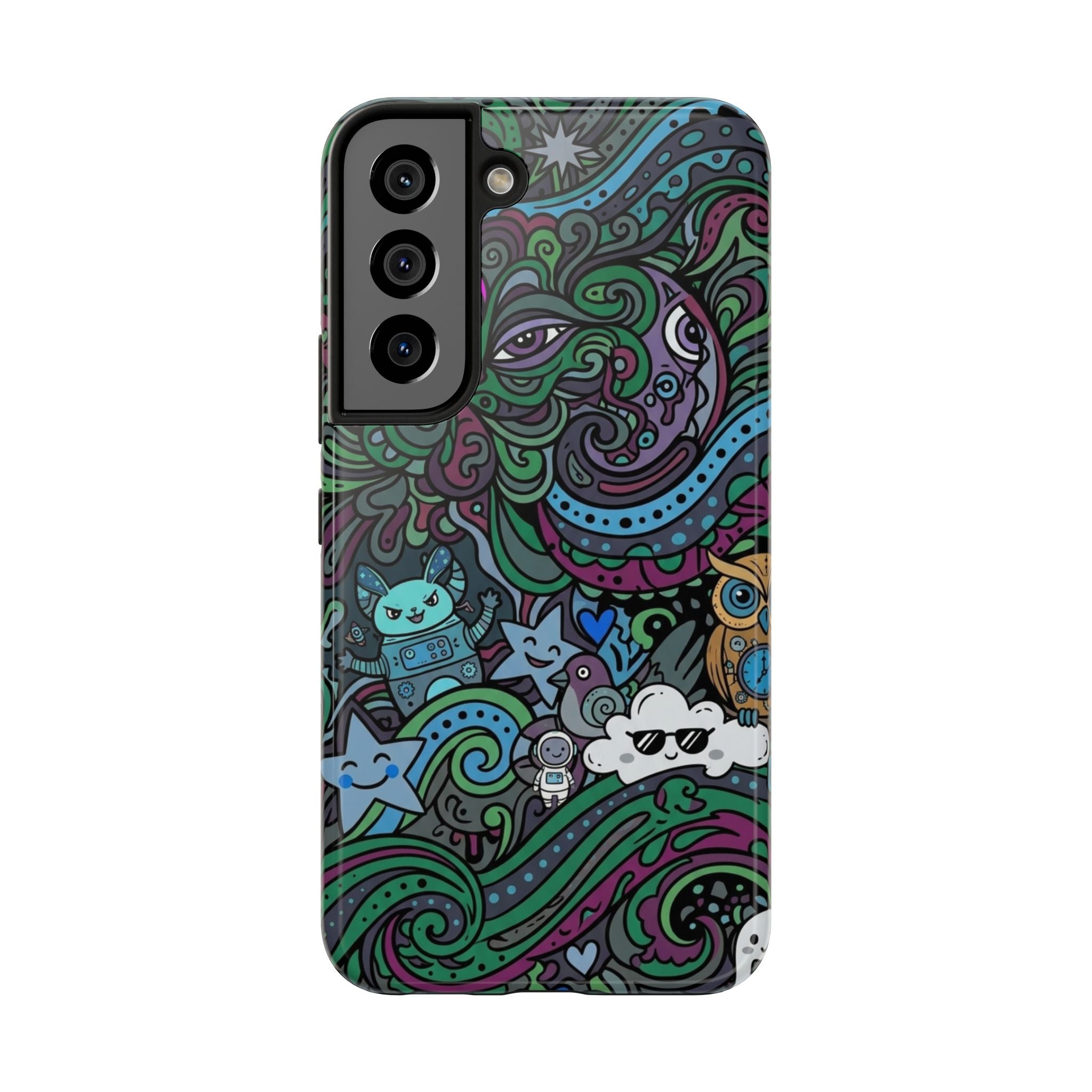 Doodle Night Tough Phone Case — Colorful Whimsical Cartoon Pattern for Teens & Adults