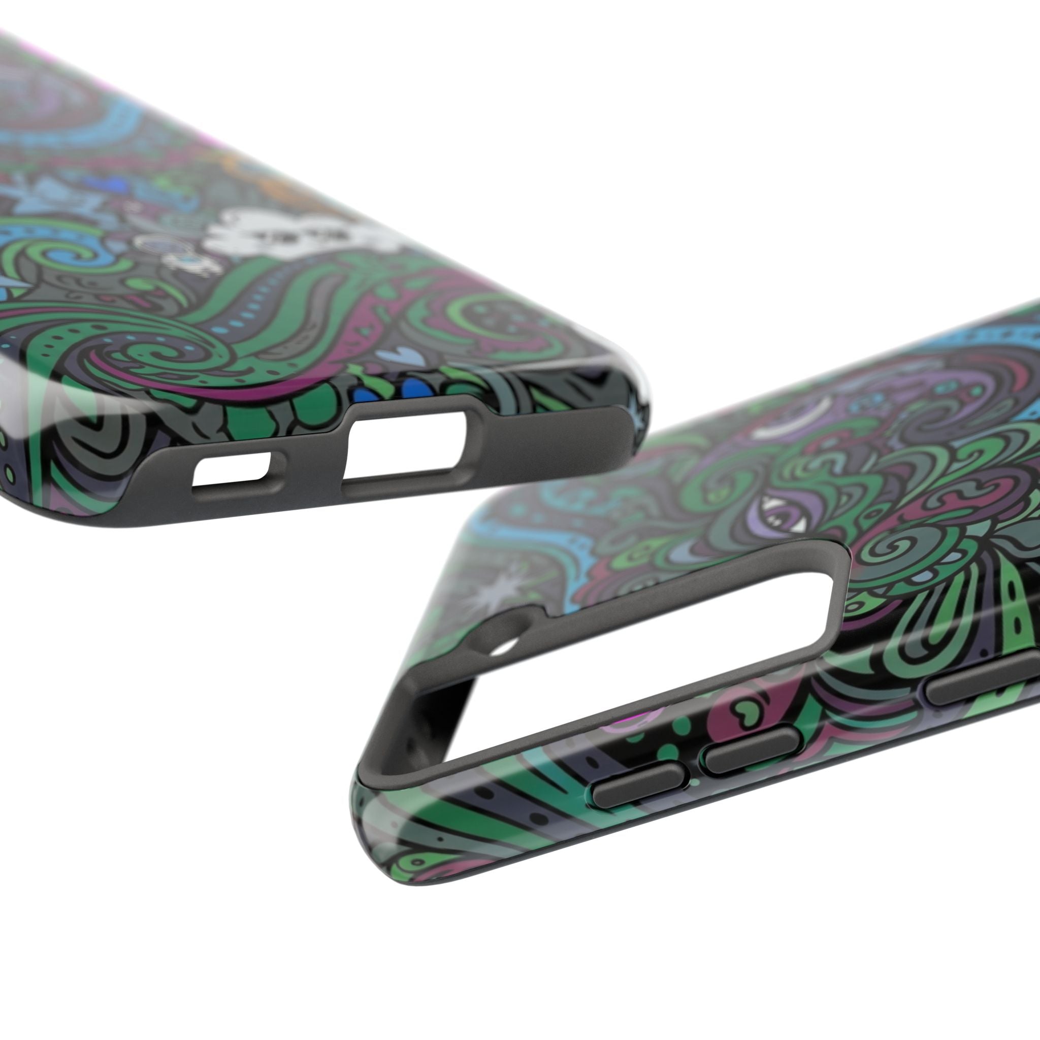 Doodle Night Tough Phone Case — Colorful Whimsical Cartoon Pattern for Teens & Adults