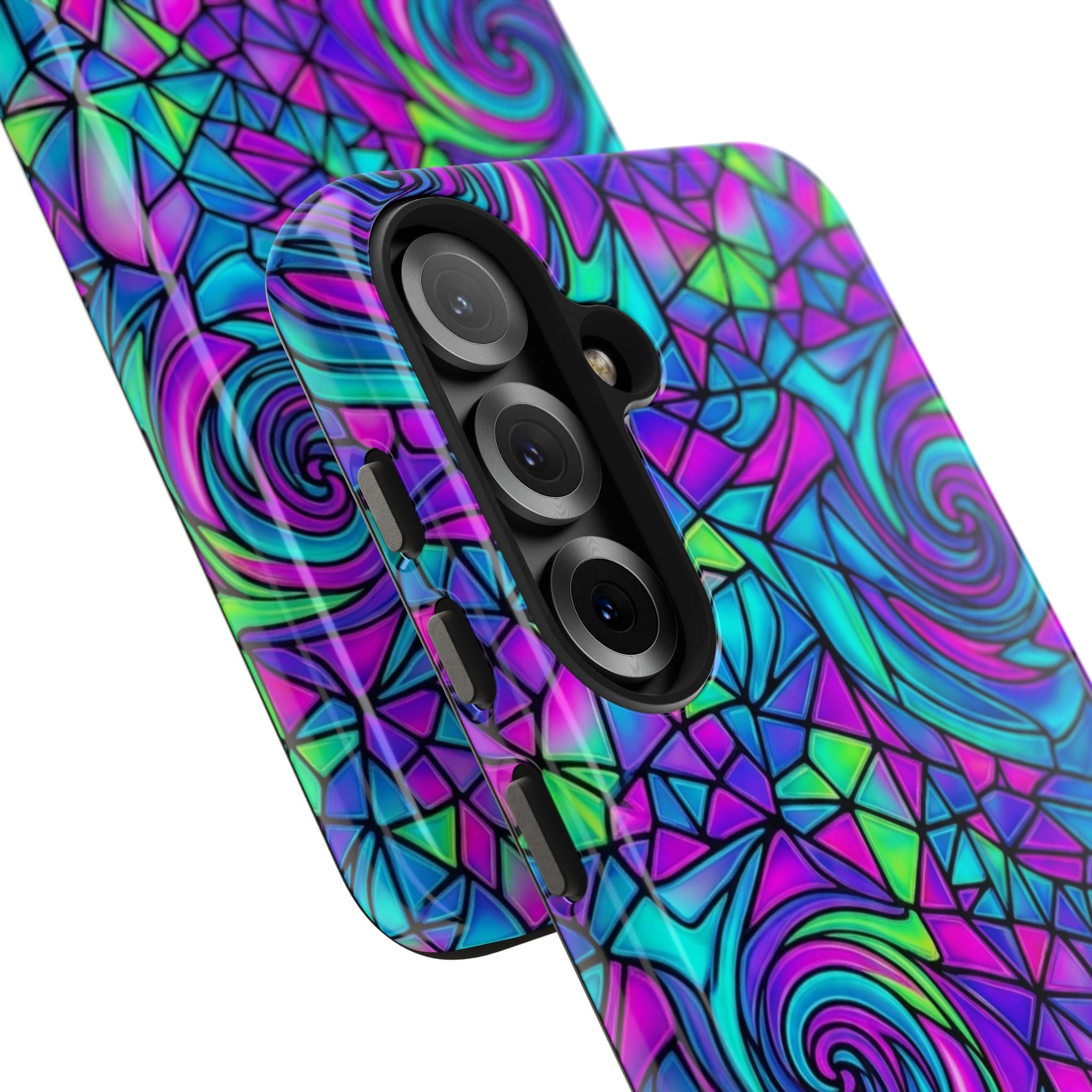 Abstract Stained Glass Swirl Phone Case — Colorful Geometric Tough Cover