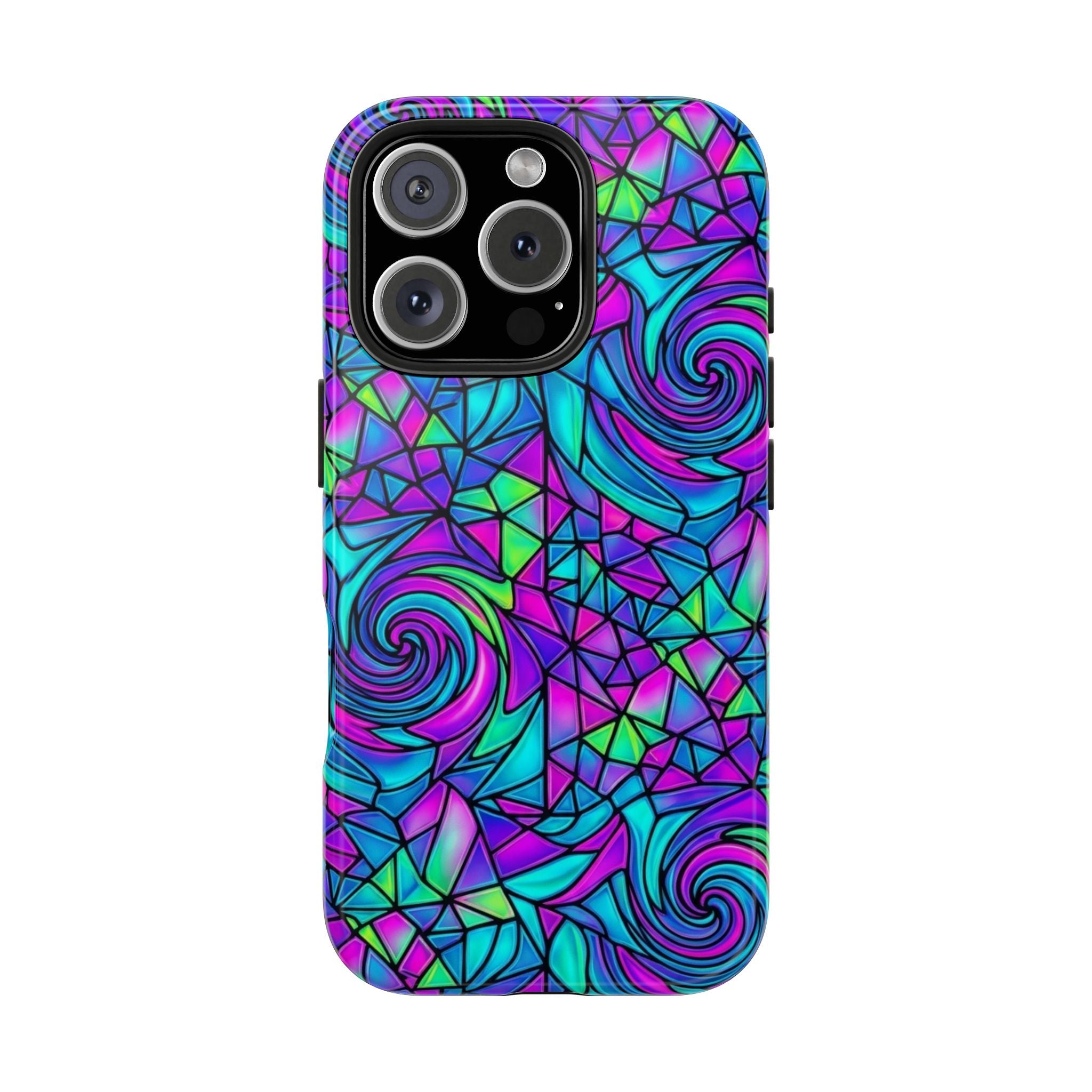Abstract Stained Glass Swirl Phone Case — Colorful Geometric Tough Cover