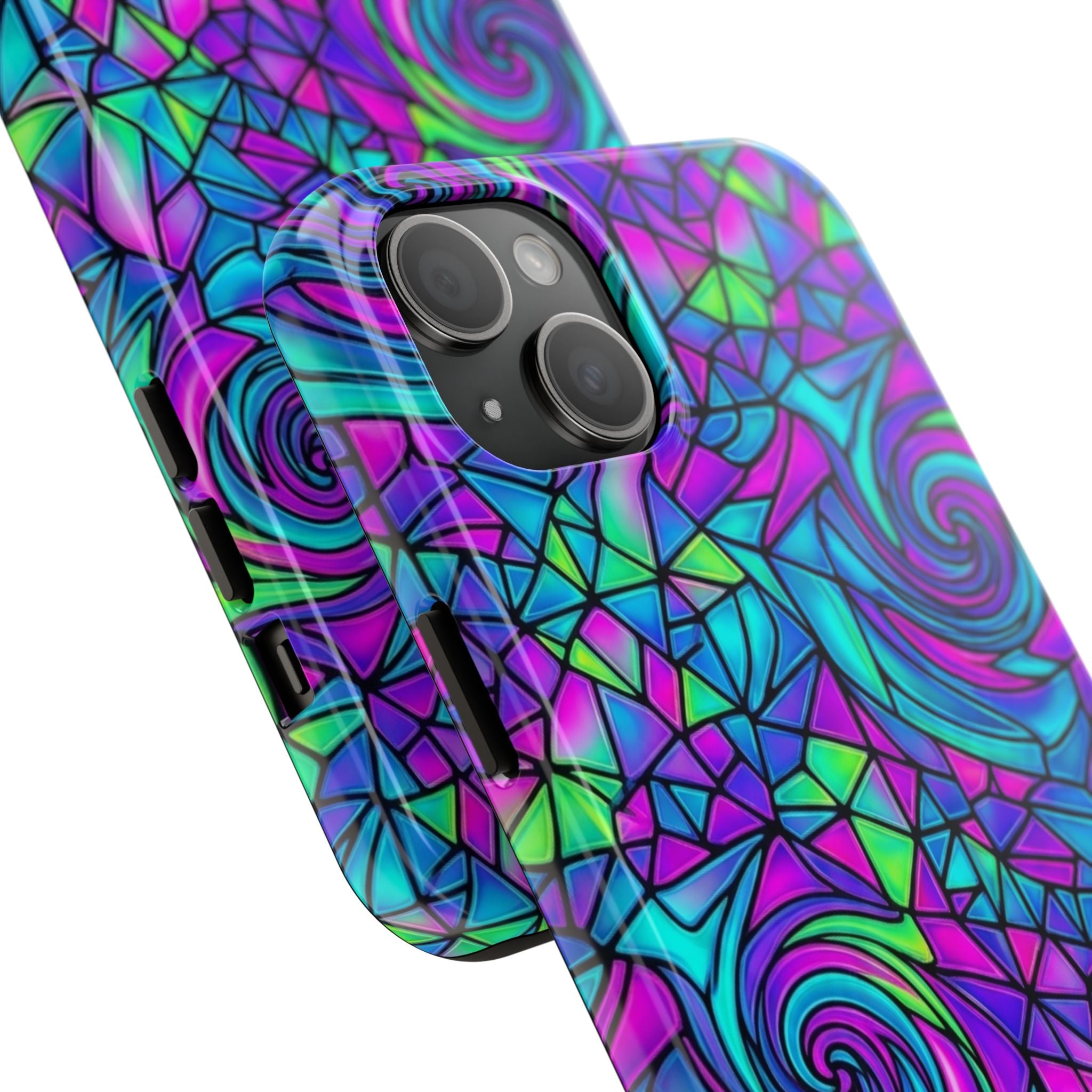 Abstract Stained Glass Swirl Phone Case — Colorful Geometric Tough Cover