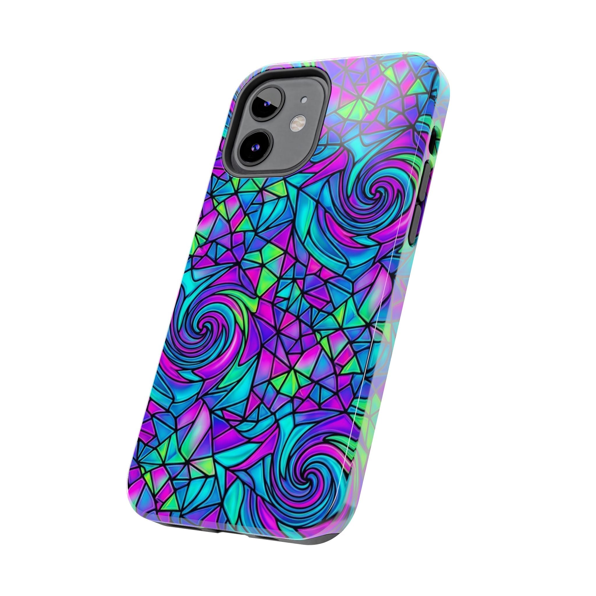 Abstract Stained Glass Swirl Phone Case — Colorful Geometric Tough Cover